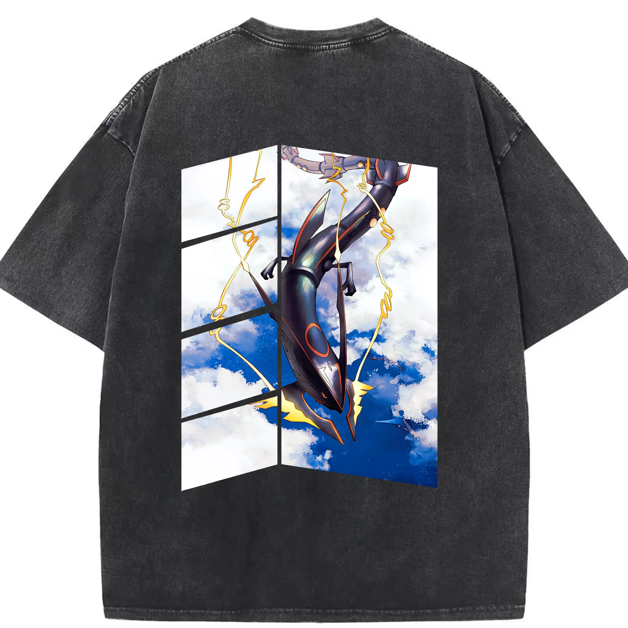 ポケモン グッズ,レックウザ - 綿100％ ヴィンテージ風 半袖Tシャツ ・ 背面プリント ・ 柔らか肌触り ・ 通気性 快適 ・ スポーツ カジュアル 外出用