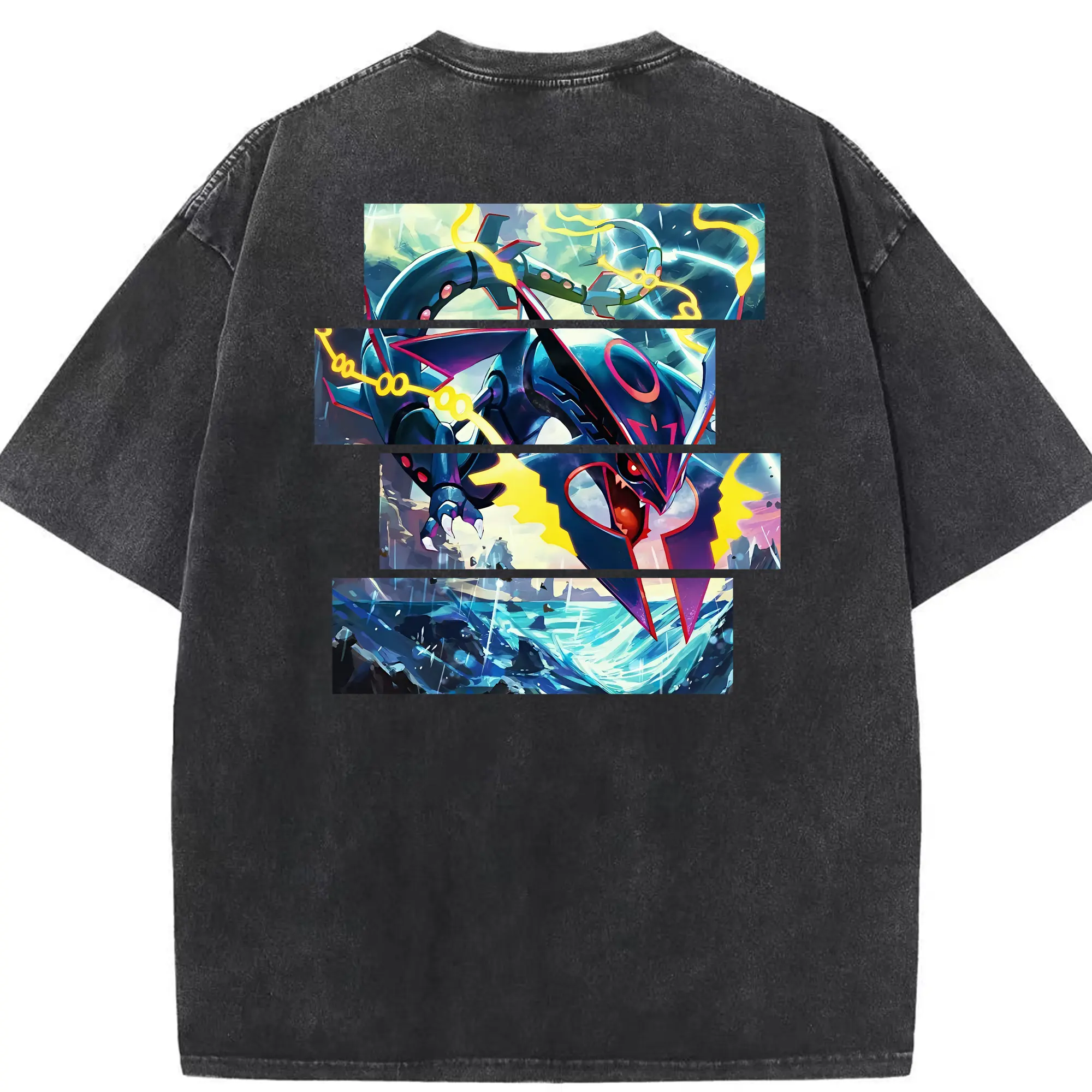 ポケモン グッズ,レックウザ - 綿100％ ヴィンテージ風 半袖Tシャツ ・ 背面プリント ・ 柔らか肌触り ・ 通気性 快適 ・ スポーツ カジュアル 外出用