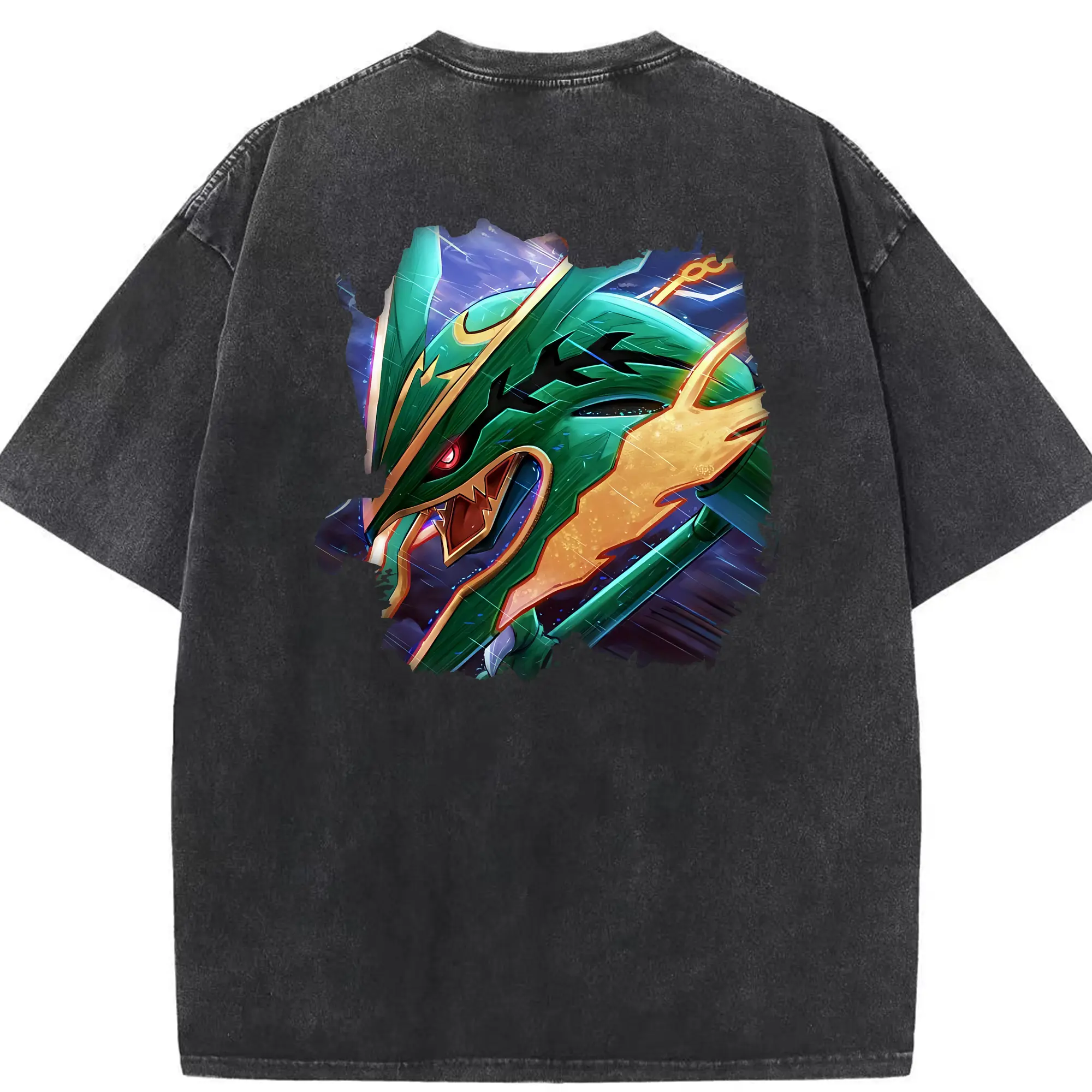 ポケモン グッズ,レックウザ - 綿100％ ヴィンテージ風 半袖Tシャツ ・ 背面プリント ・ 柔らか肌触り ・ 通気性 快適 ・ スポーツ カジュアル 外出用