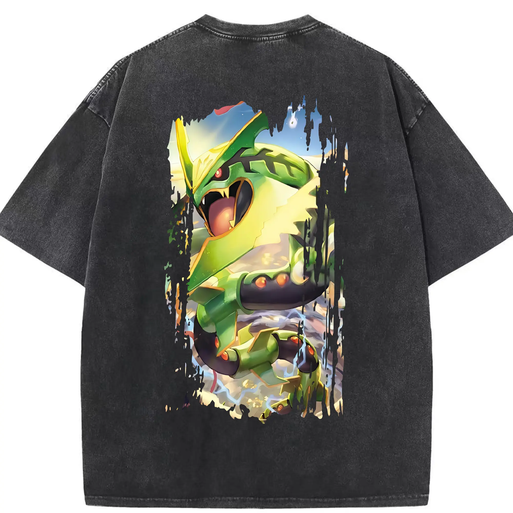 ポケモン グッズ,レックウザ - 綿100％ ヴィンテージ風 半袖Tシャツ ・ 背面プリント ・ 柔らか肌触り ・ 通気性 快適 ・ スポーツ カジュアル 外出用