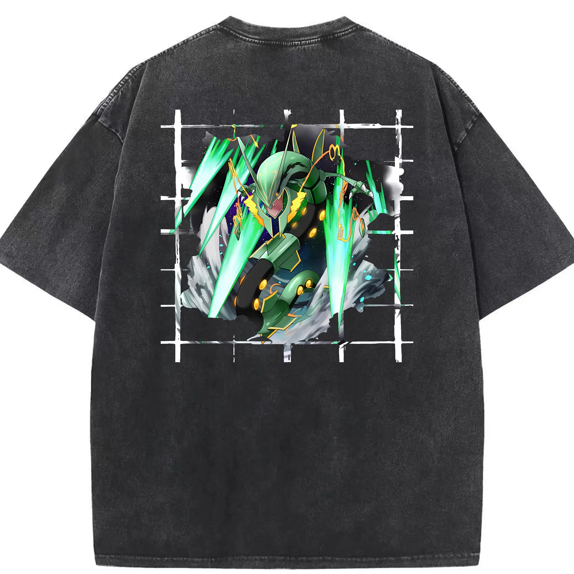 ポケモン グッズ,レックウザ - 綿100％ ヴィンテージ風 半袖Tシャツ ・ 背面プリント ・ 柔らか肌触り ・ 通気性 快適 ・ スポーツ カジュアル 外出用