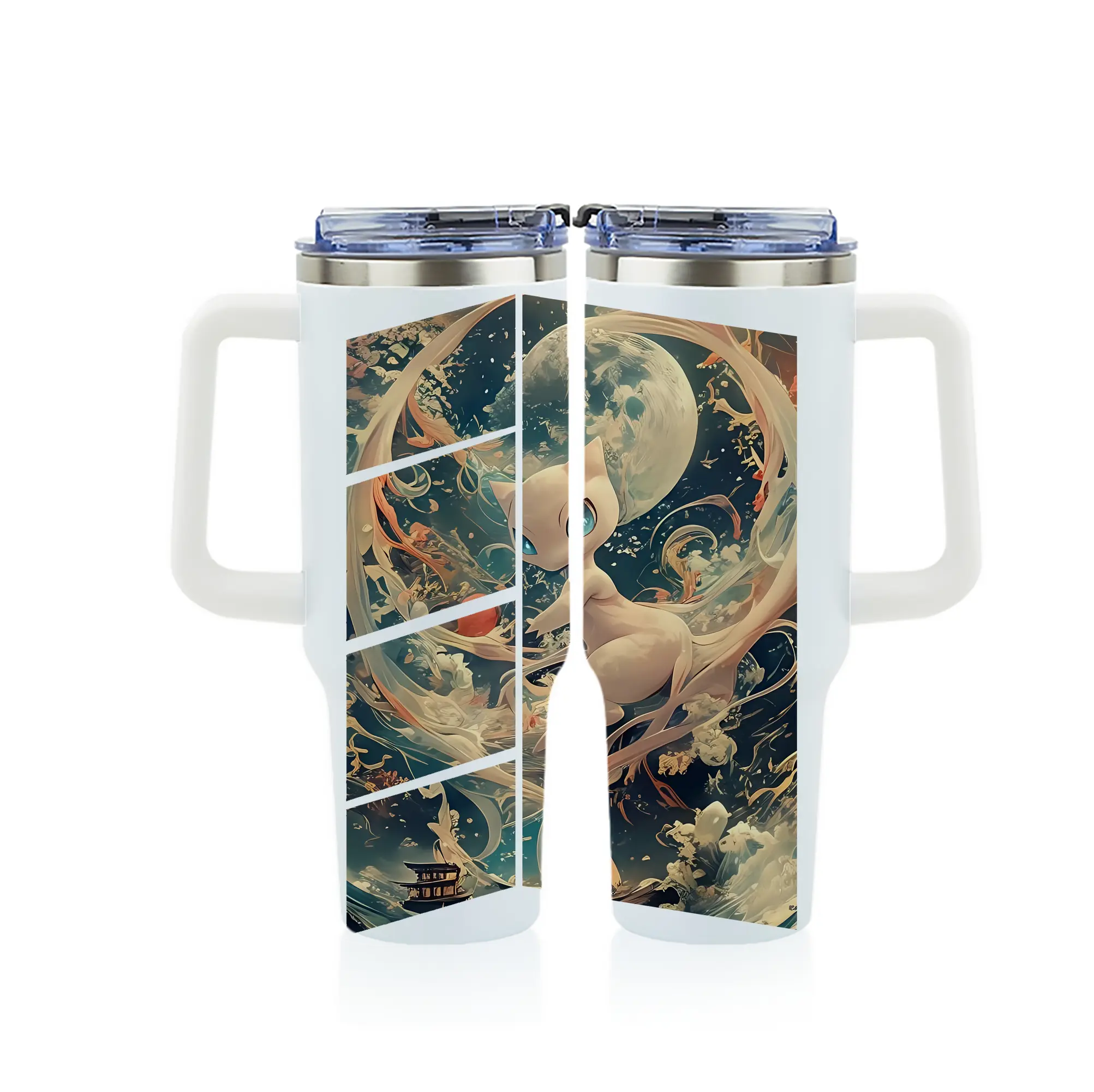 ポケモン グッズ,ミュウ - 1200mL フルプリント車用タンブラー ・ 304ステンレス 内側 ・ 201ステンレス 外側 ・ 保温 保冷 ・ 通勤 ドライブ アウトドア用