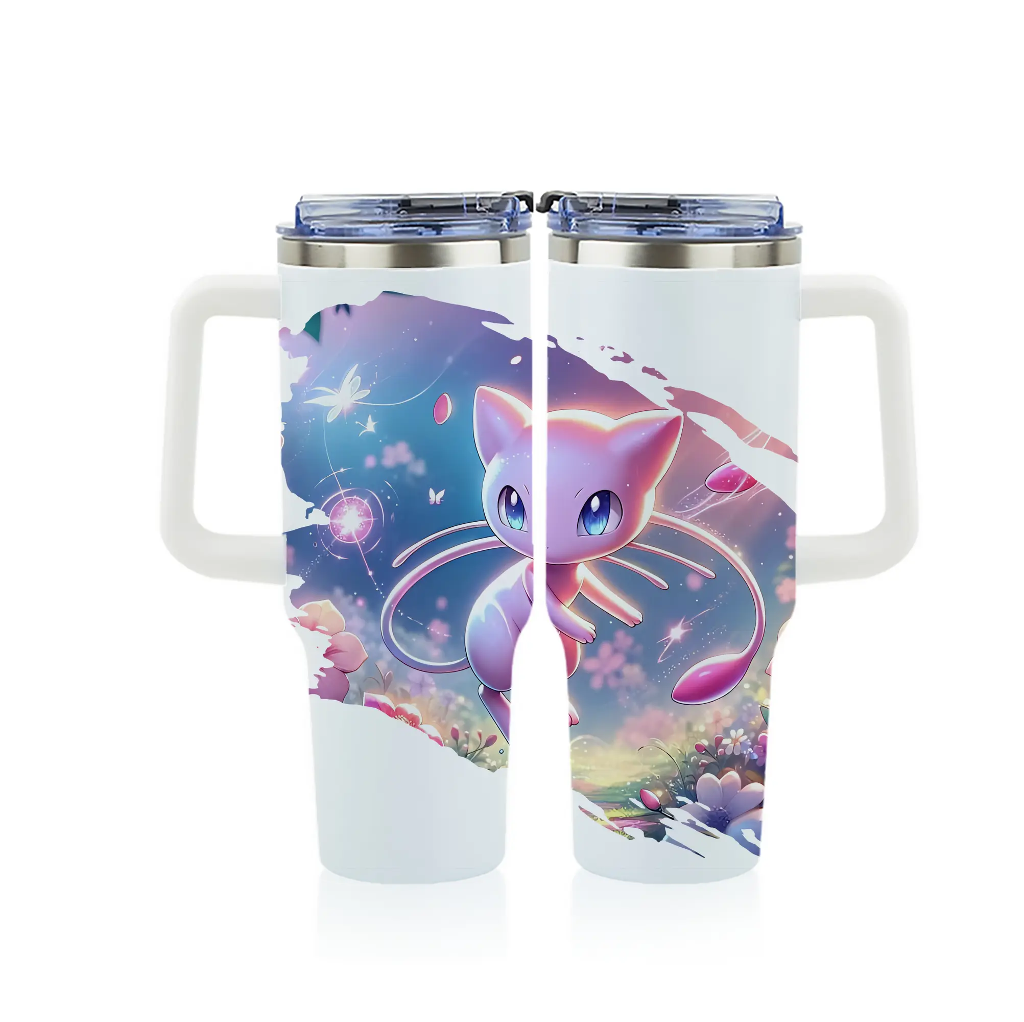 ポケモン グッズ,ミュウ - 1200mL フルプリント車用タンブラー ・ 304ステンレス 内側 ・ 201ステンレス 外側 ・ 保温 保冷 ・ 通勤 ドライブ アウトドア用