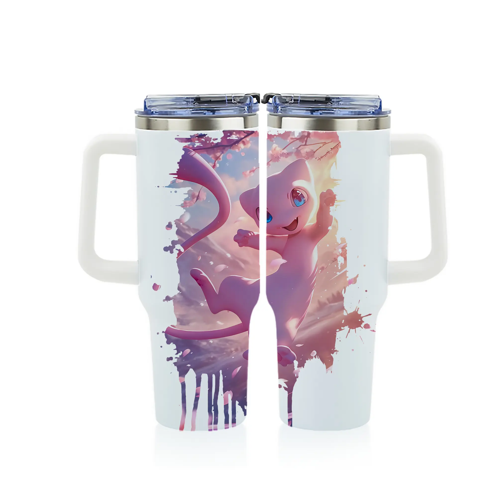 ポケモン グッズ,ミュウ - 1200mL フルプリント車用タンブラー ・ 304ステンレス 内側 ・ 201ステンレス 外側 ・ 保温 保冷 ・ 通勤 ドライブ アウトドア用