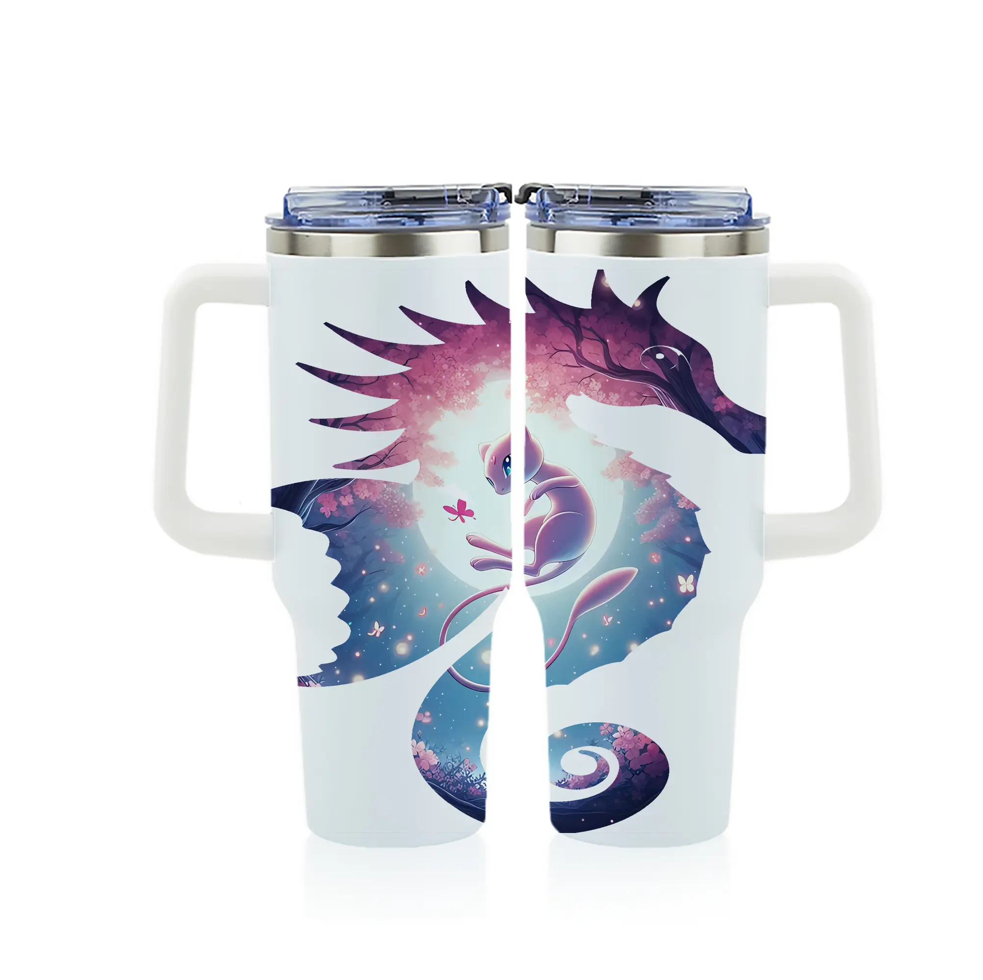 ポケモン グッズ,ミュウ - 1200mL フルプリント車用タンブラー ・ 304ステンレス 内側 ・ 201ステンレス 外側 ・ 保温 保冷 ・ 通勤 ドライブ アウトドア用