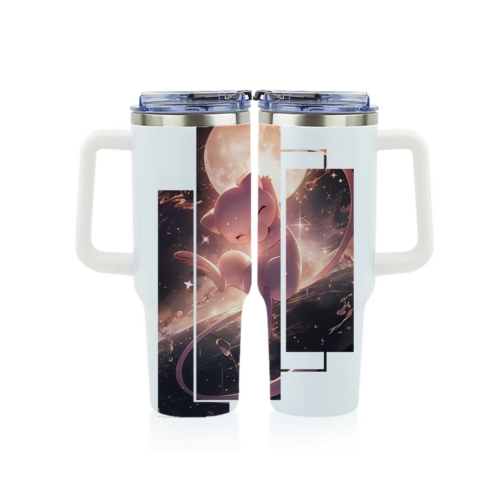 ポケモン グッズ,ミュウ - 1200mL フルプリント車用タンブラー ・ 304ステンレス 内側 ・ 201ステンレス 外側 ・ 保温 保冷 ・ 通勤 ドライブ アウトドア用