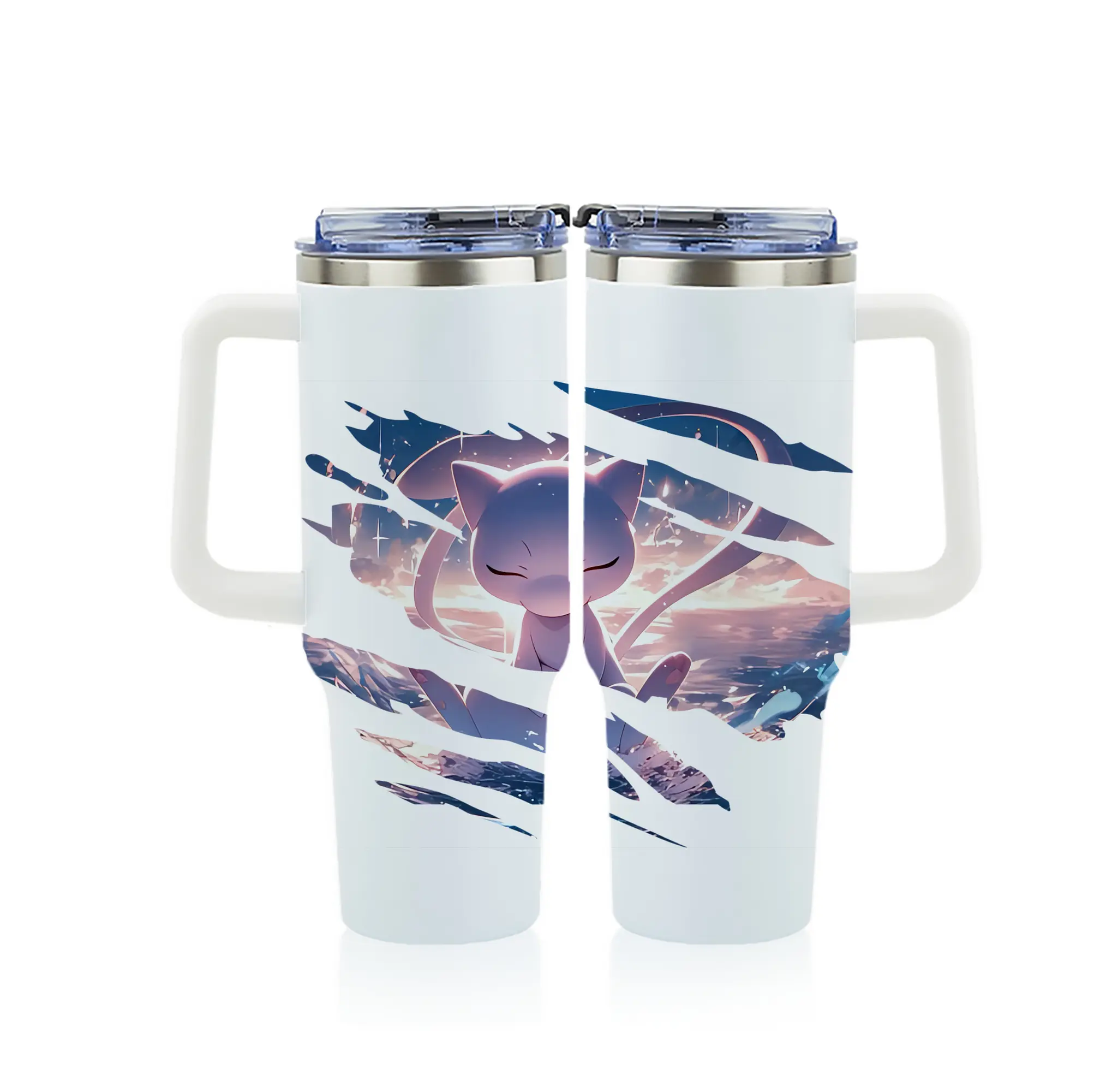 ポケモン グッズ,ミュウ - 1200mL フルプリント車用タンブラー ・ 304ステンレス 内側 ・ 201ステンレス 外側 ・ 保温 保冷 ・ 通勤 ドライブ アウトドア用