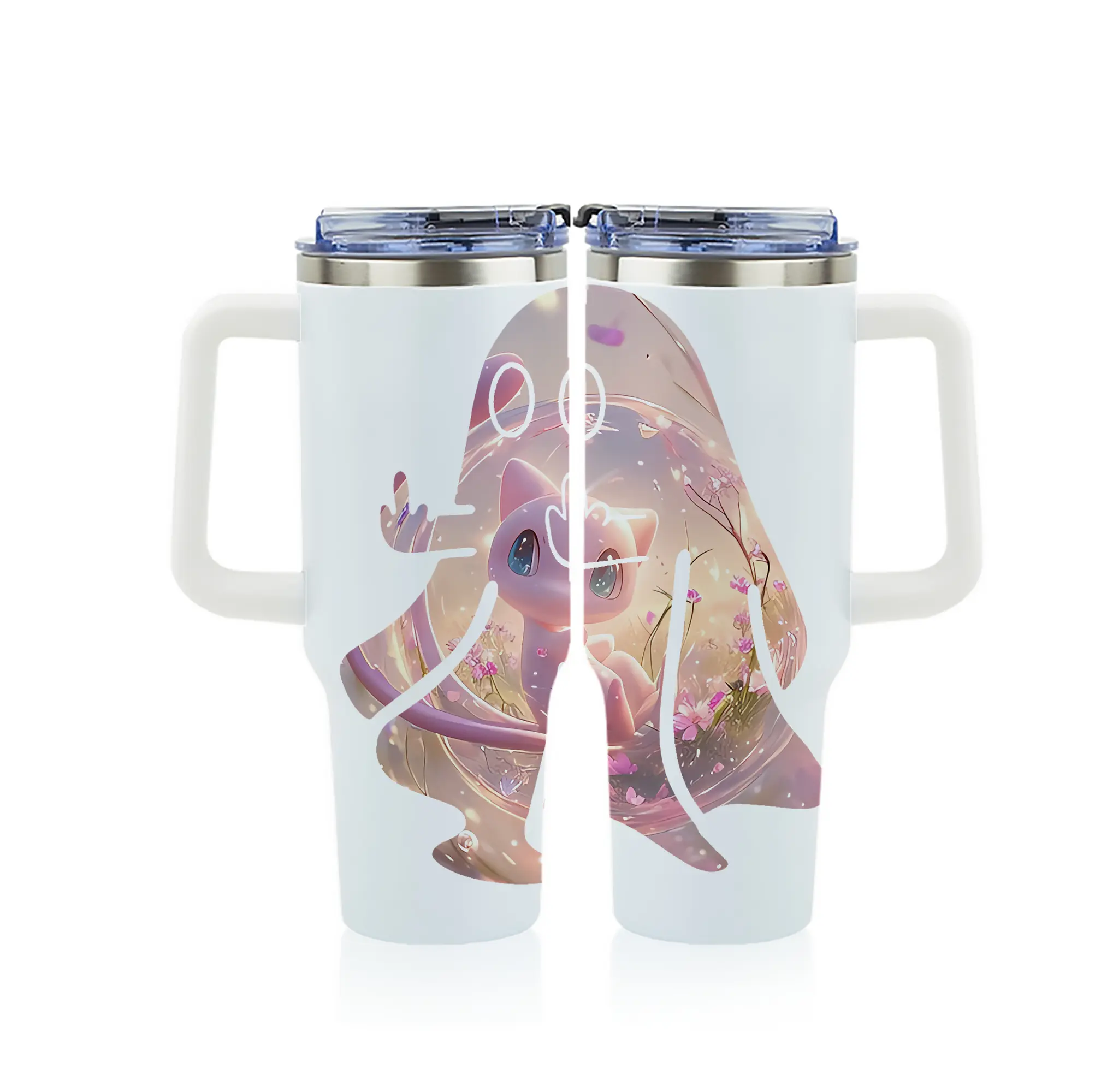 ポケモン グッズ,ミュウ - 1200mL フルプリント車用タンブラー ・ 304ステンレス 内側 ・ 201ステンレス 外側 ・ 保温 保冷 ・ 通勤 ドライブ アウトドア用