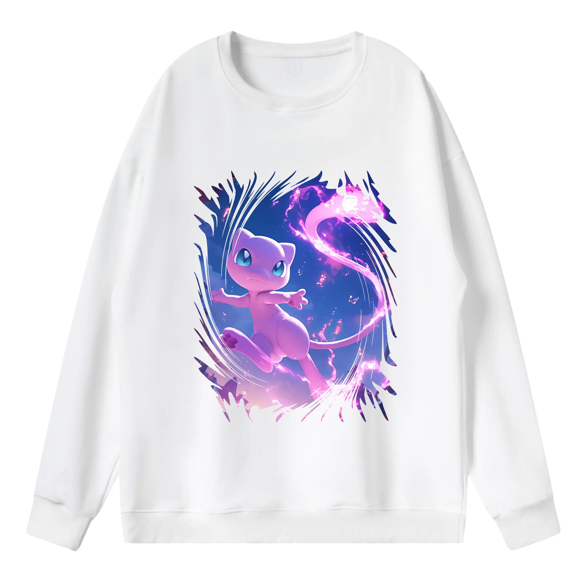 ポケモン グッズ,ミュウ - 薄手 クルーネック スウェット 裏毛260g · ポリエステル 春秋向け カジュアル 男女兼用 · トレーナー デイリー スポーツ 散歩に最適