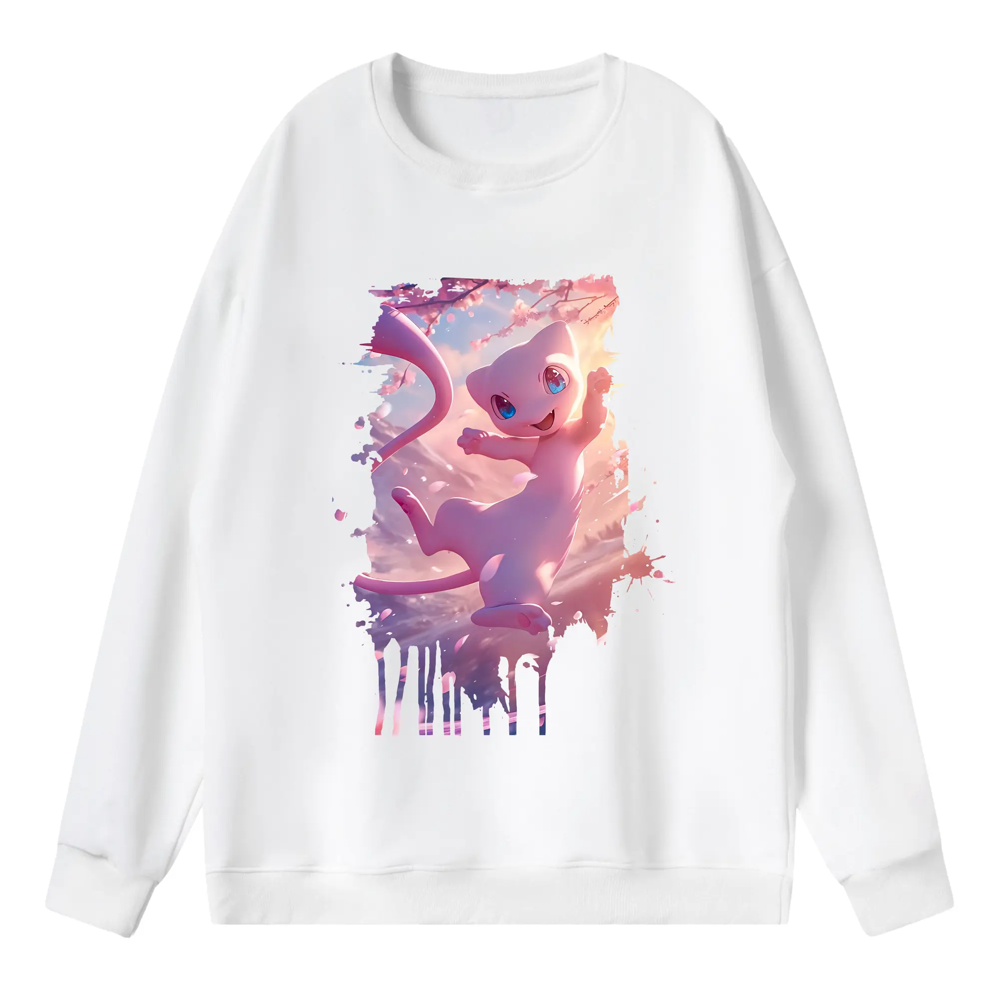 ポケモン グッズ,ミュウ - 薄手 クルーネック スウェット 裏毛260g · ポリエステル 春秋向け カジュアル 男女兼用 · トレーナー デイリー スポーツ 散歩に最適