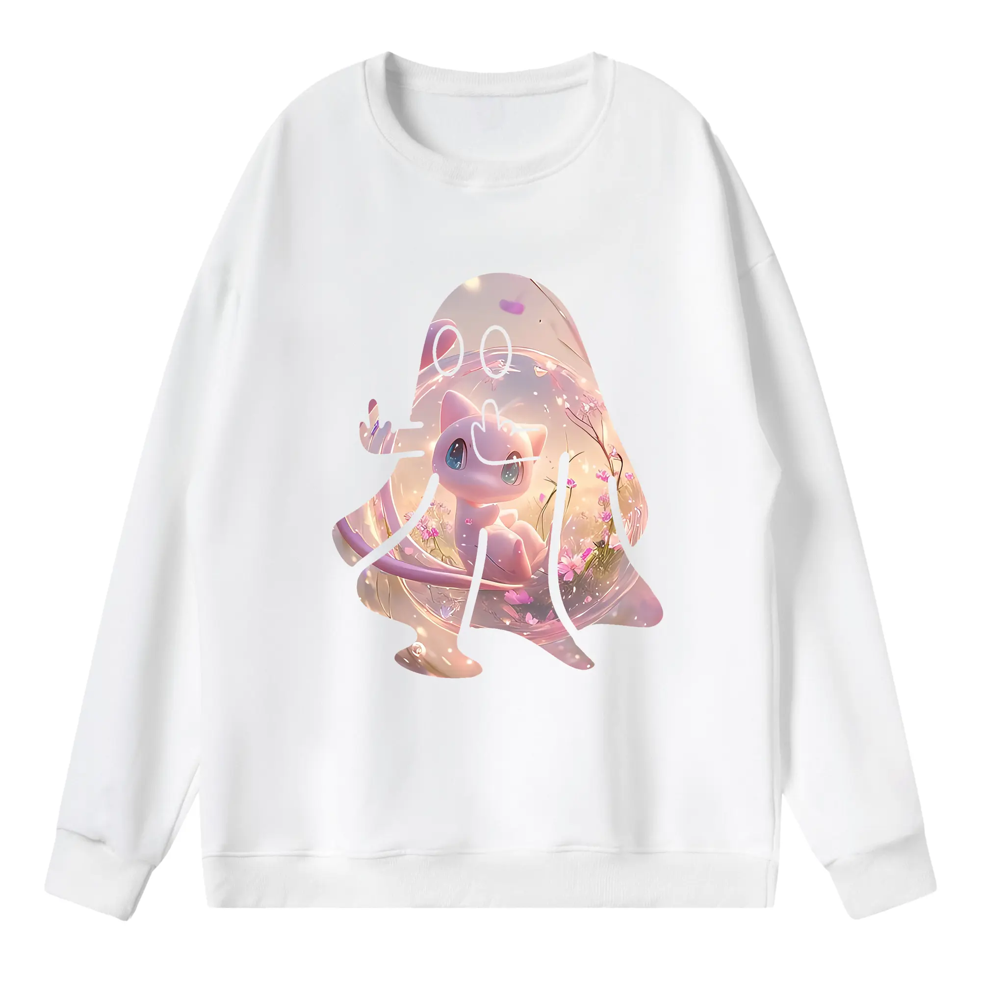 ポケモン グッズ,ミュウ - 薄手 クルーネック スウェット 裏毛260g · ポリエステル 春秋向け カジュアル 男女兼用 · トレーナー デイリー スポーツ 散歩に最適