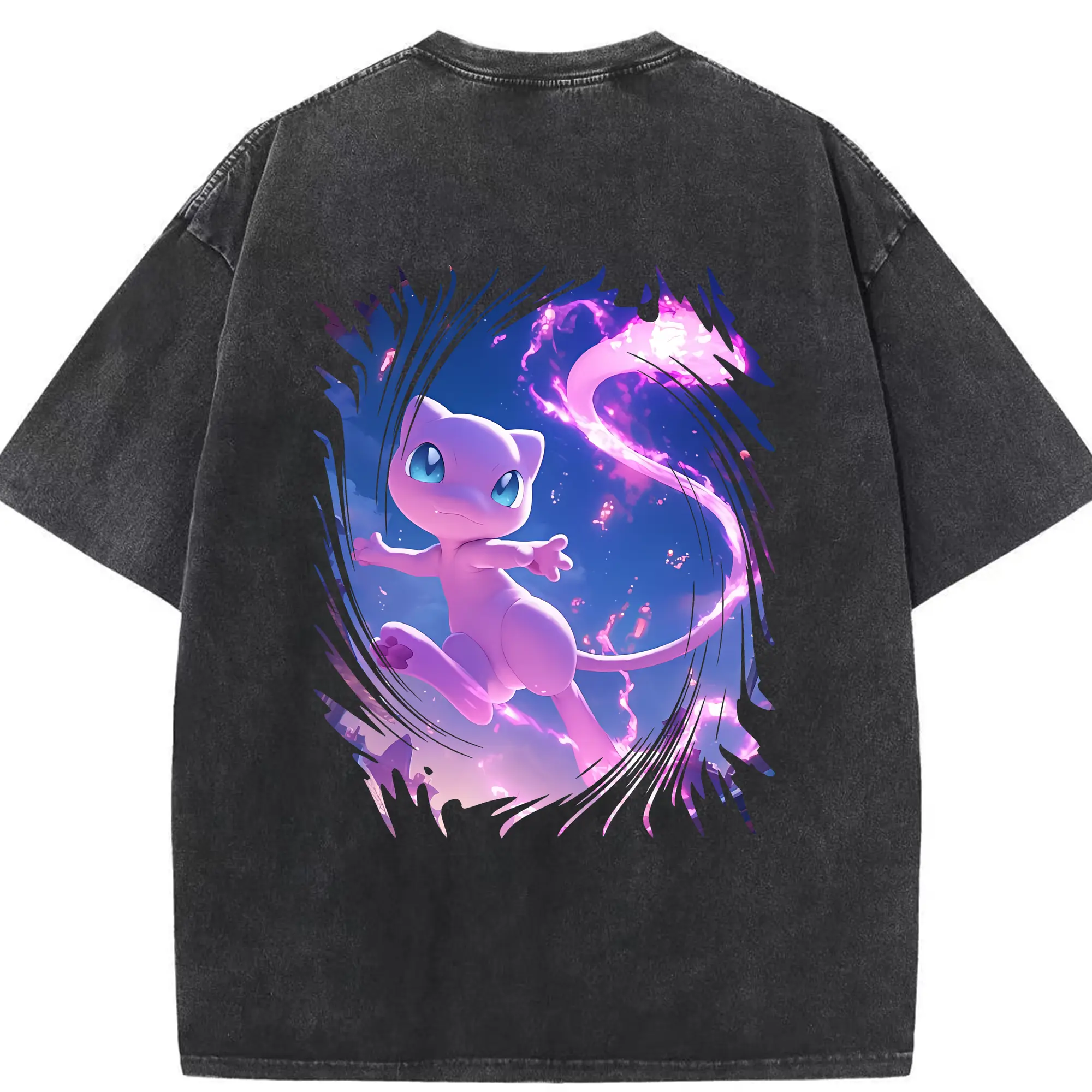 ポケモン グッズ,ミュウ - 綿100％ ヴィンテージ風 半袖Tシャツ ・ 背面プリント ・ 柔らか肌触り ・ 通気性 快適 ・ スポーツ カジュアル 外出用