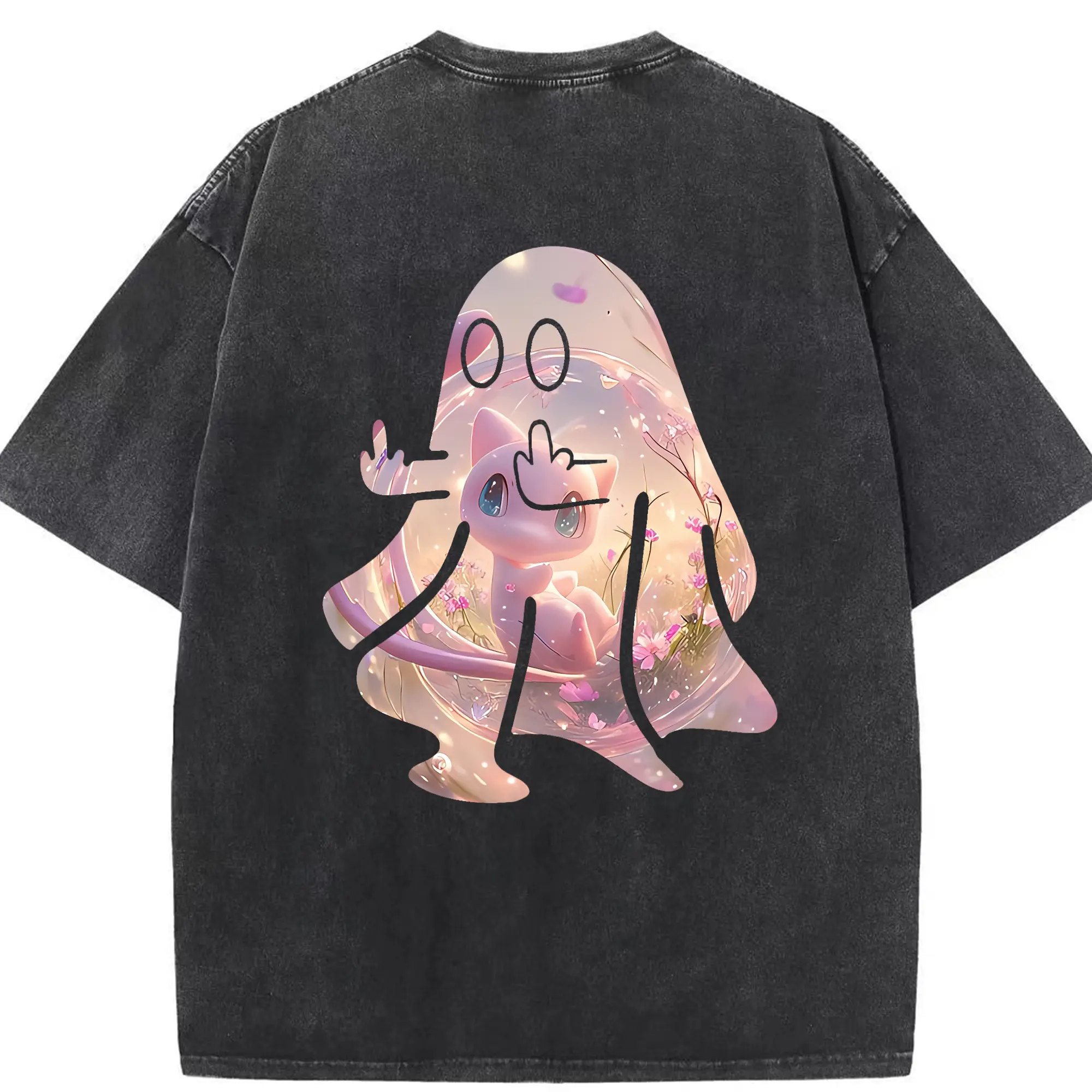 ポケモン グッズ,ミュウ - 綿100％ ヴィンテージ風 半袖Tシャツ ・ 背面プリント ・ 柔らか肌触り ・ 通気性 快適 ・ スポーツ カジュアル 外出用