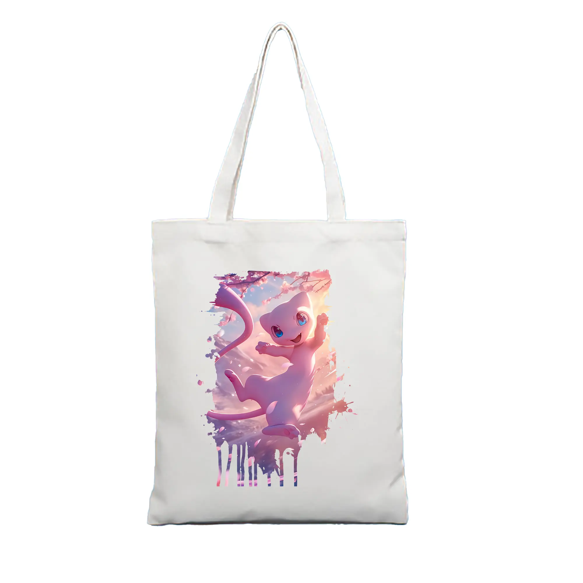 ポケモン グッズ,ミュウ - 縦型キャンバス手提げバッグ（トートバッグ） ・ キャンバス素材 ・ ショッピング用 ・ 軽量 丈夫 お手入れ簡単