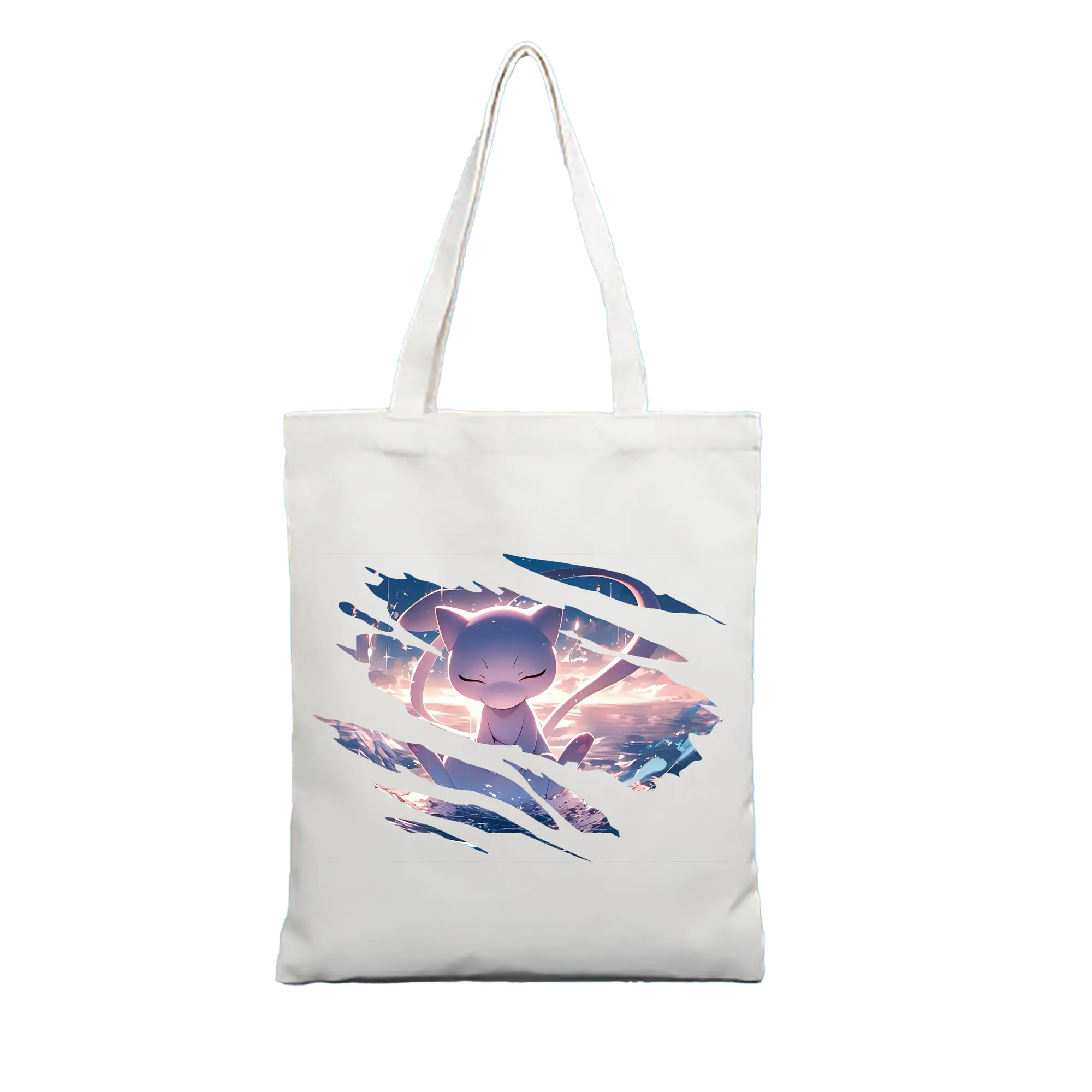 ポケモン グッズ,ミュウ - 縦型キャンバス手提げバッグ（トートバッグ） ・ キャンバス素材 ・ ショッピング用 ・ 軽量 丈夫 お手入れ簡単