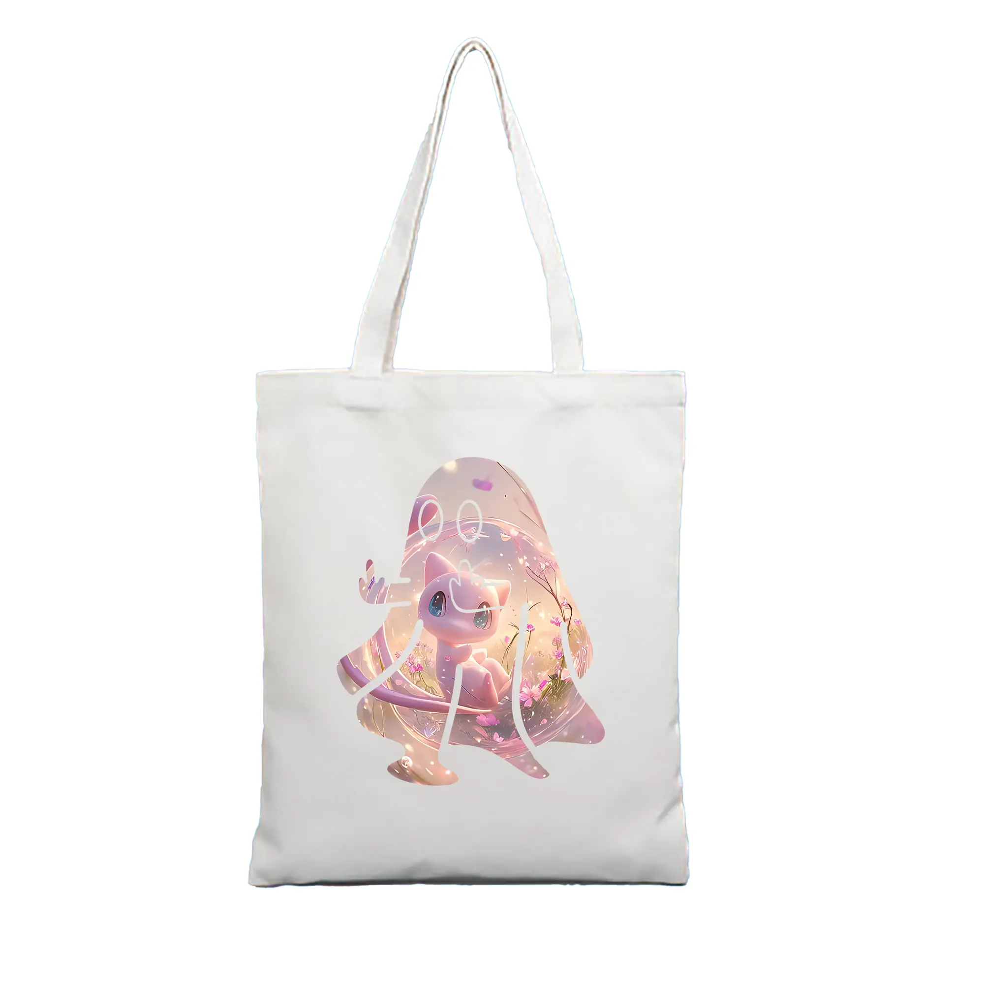 ポケモン グッズ,ミュウ - 縦型キャンバス手提げバッグ（トートバッグ） ・ キャンバス素材 ・ ショッピング用 ・ 軽量 丈夫 お手入れ簡単