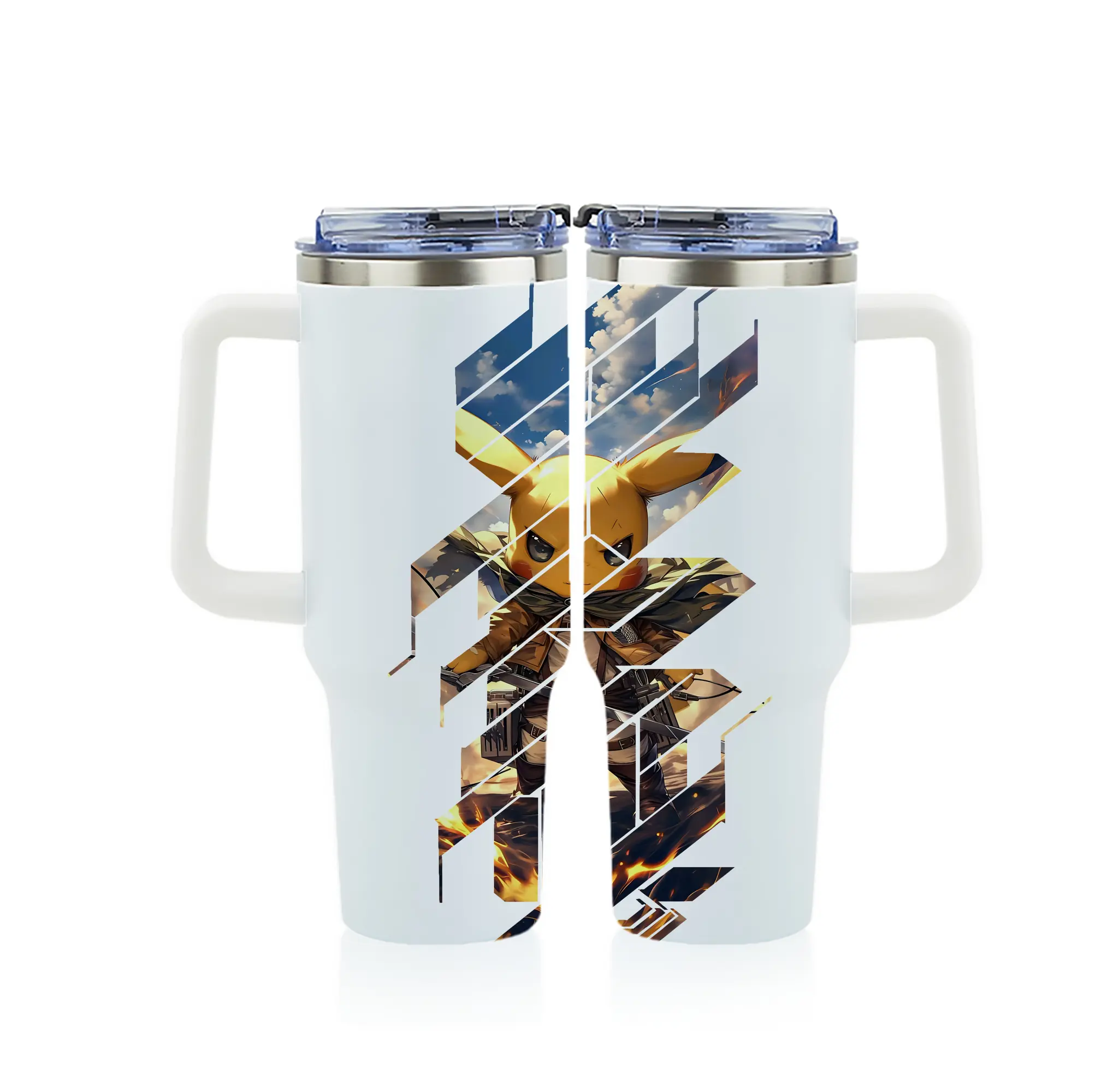 ポケモン グッズ,ピカチュウ - 1200mL フルプリント車用タンブラー ・ 304ステンレス 内側 ・ 201ステンレス 外側 ・ 保温 保冷 ・ 通勤 ドライブ アウトドア用