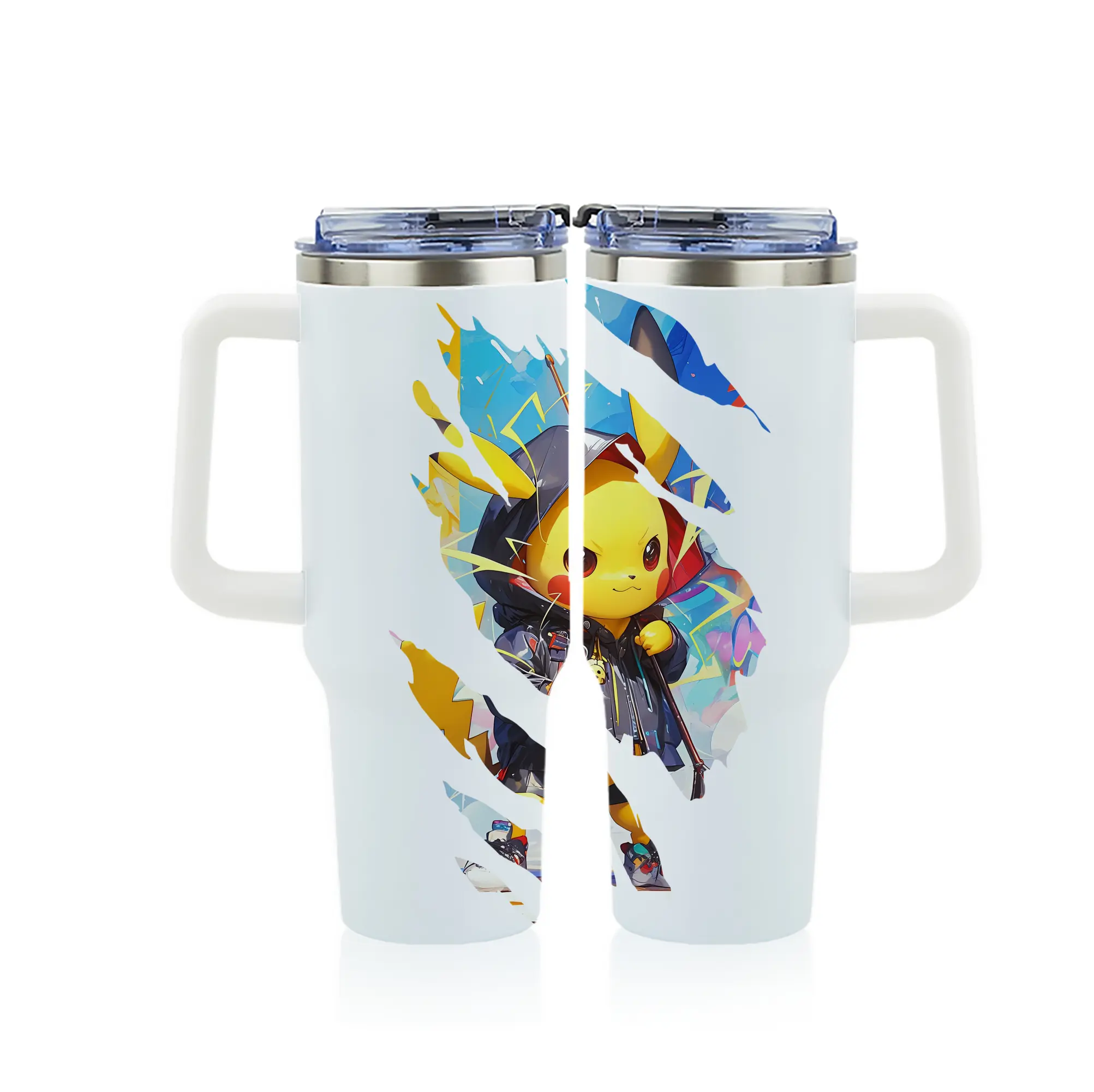 ポケモン グッズ,ピカチュウ - 1200mL フルプリント車用タンブラー ・ 304ステンレス 内側 ・ 201ステンレス 外側 ・ 保温 保冷 ・ 通勤 ドライブ アウトドア用