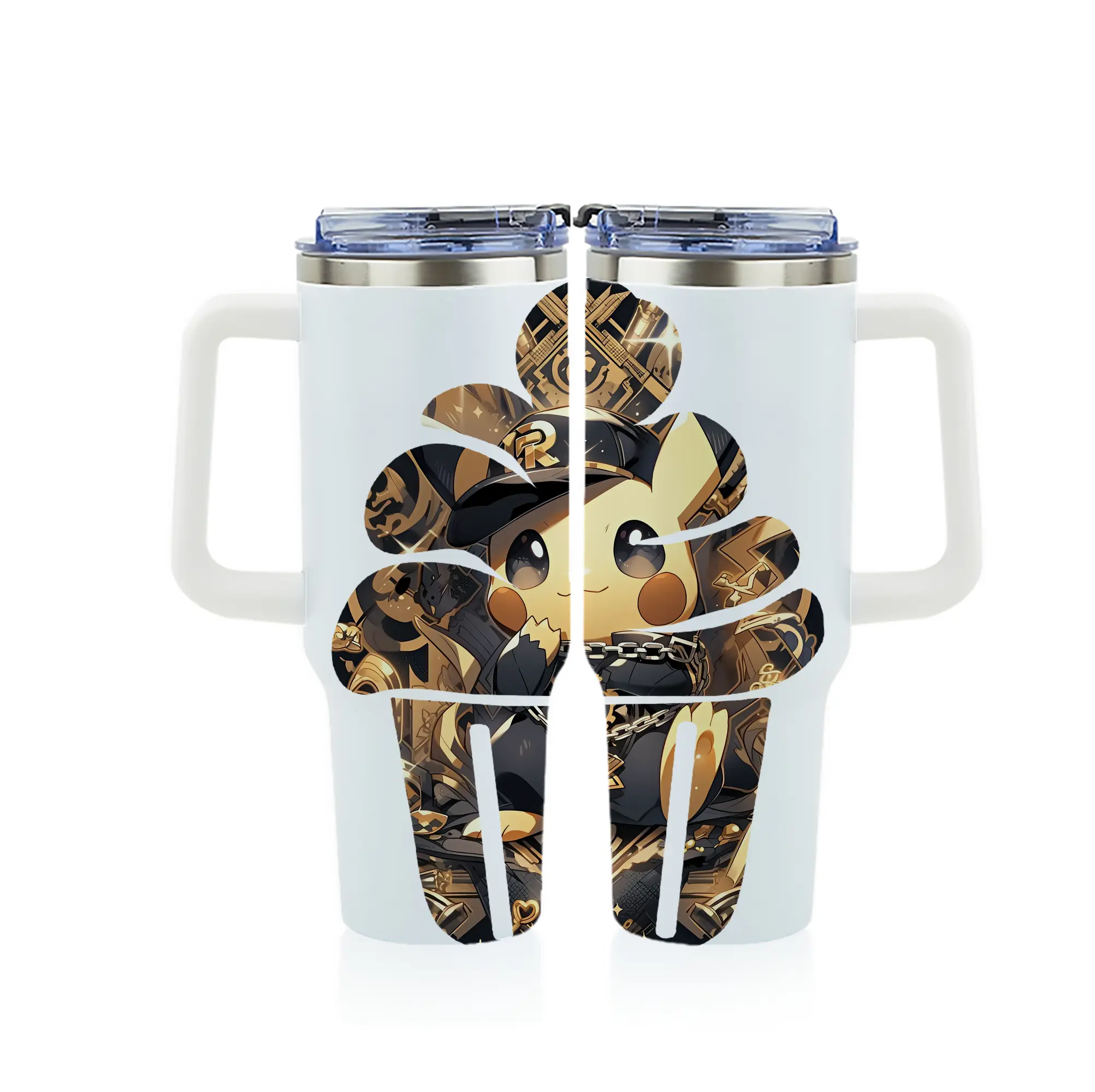 ポケモン グッズ,ピカチュウ - 1200mL フルプリント車用タンブラー ・ 304ステンレス 内側 ・ 201ステンレス 外側 ・ 保温 保冷 ・ 通勤 ドライブ アウトドア用