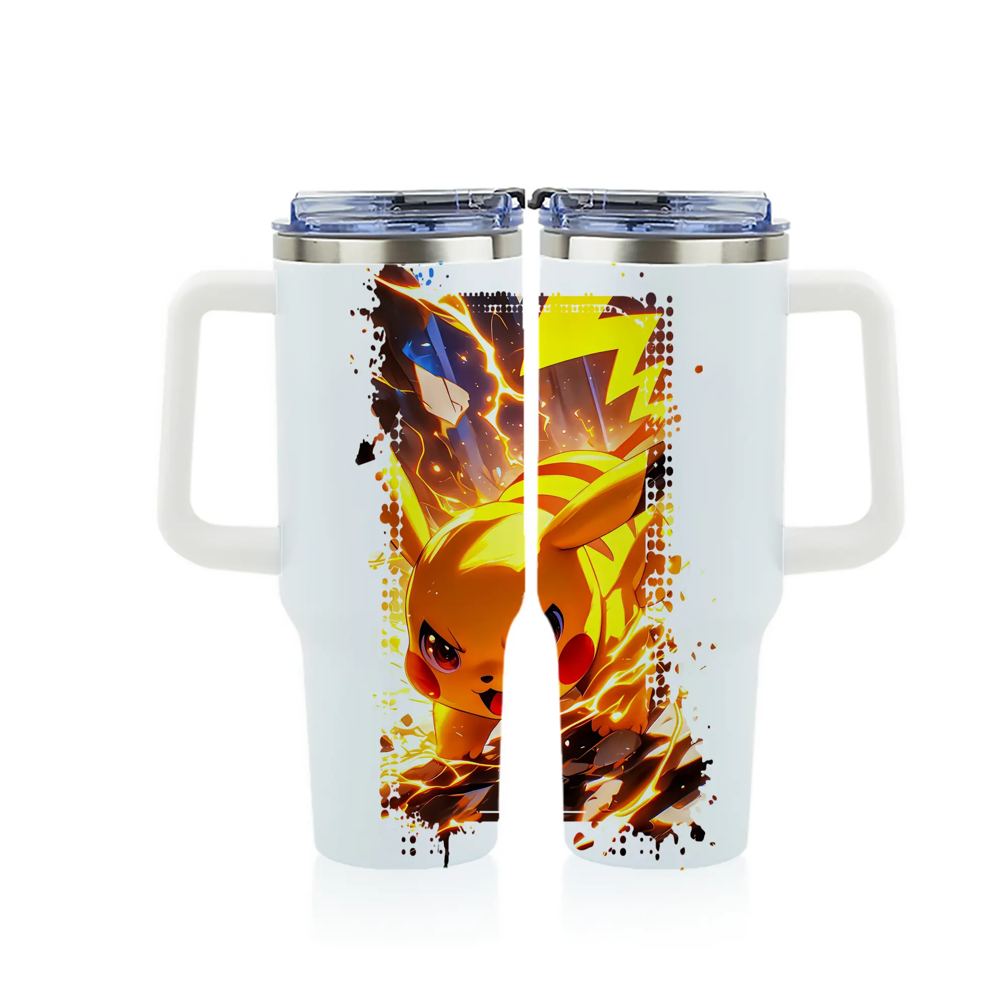 ポケモン グッズ,ピカチュウ - 1200mL フルプリント車用タンブラー ・ 304ステンレス 内側 ・ 201ステンレス 外側 ・ 保温 保冷 ・ 通勤 ドライブ アウトドア用
