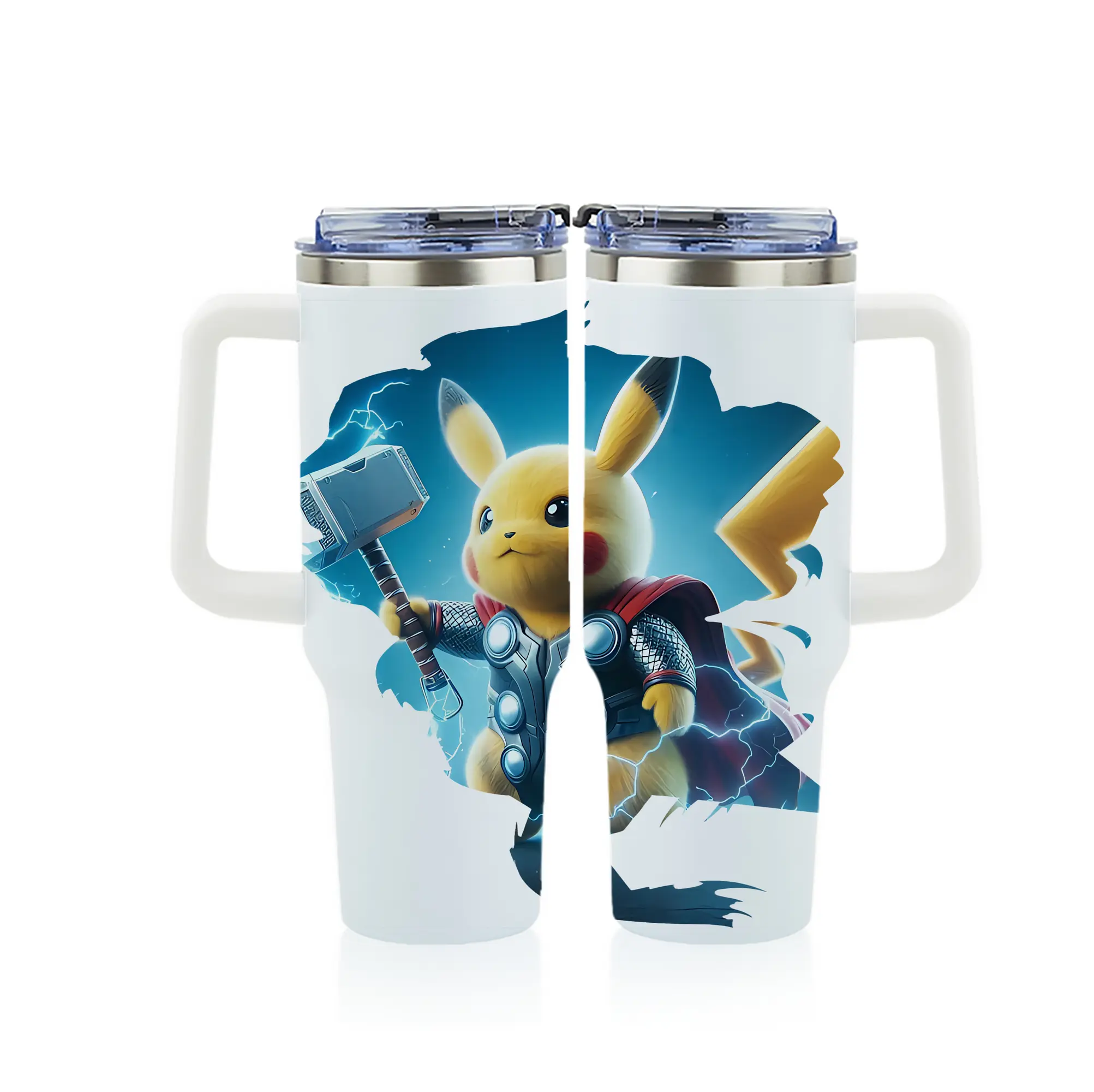 ポケモン グッズ,ピカチュウ - 1200mL フルプリント車用タンブラー ・ 304ステンレス 内側 ・ 201ステンレス 外側 ・ 保温 保冷 ・ 通勤 ドライブ アウトドア用