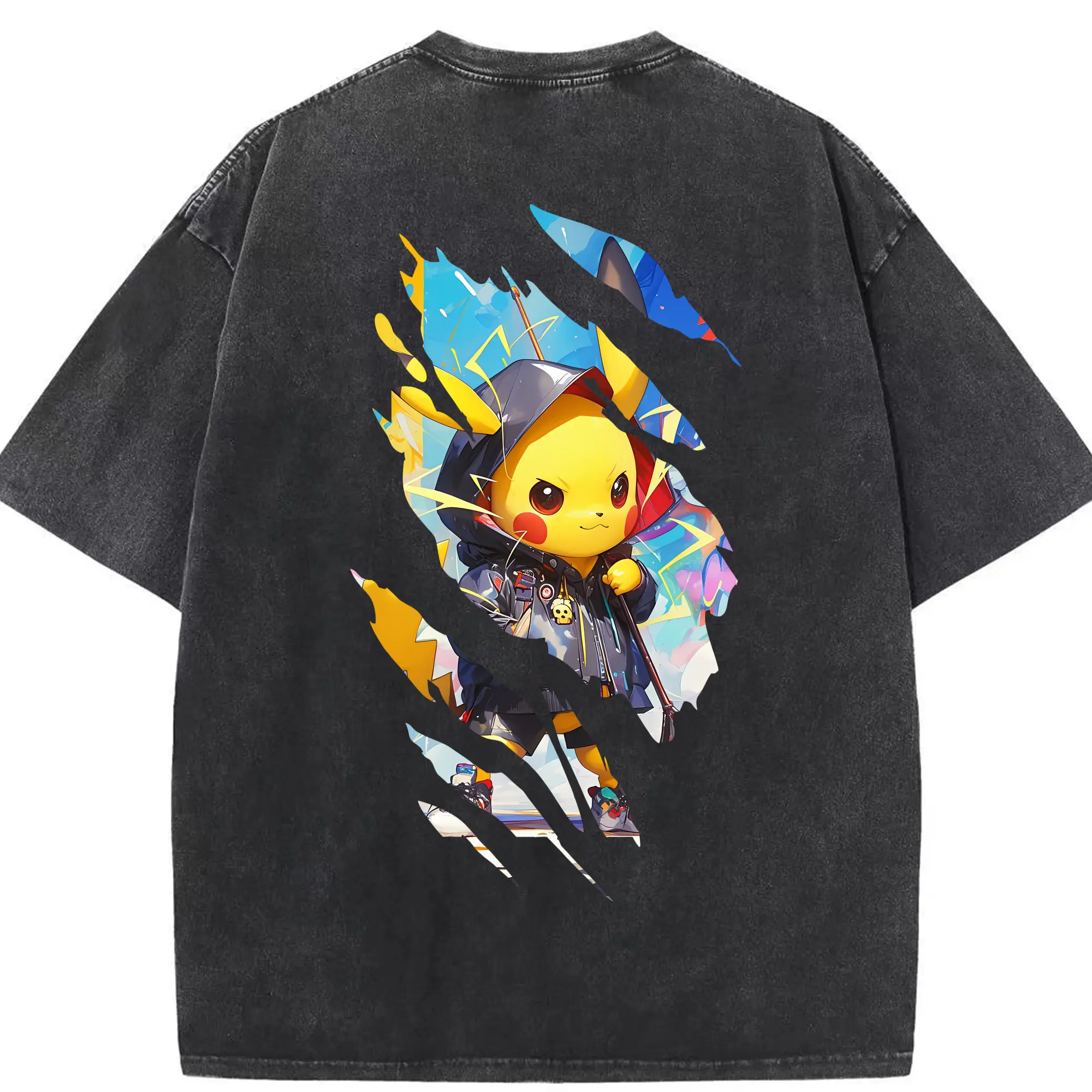 ポケモン グッズ,ピカチュウ - 綿100％ ヴィンテージ風 半袖Tシャツ ・ 背面プリント ・ 柔らか肌触り ・ 通気性 快適 ・ スポーツ カジュアル 外出用