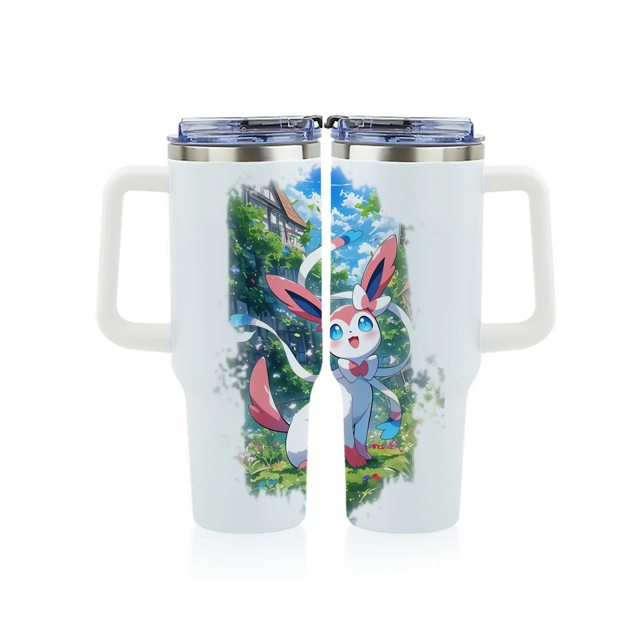 ポケモン グッズ,ニンフィア - 1200mL フルプリント車用タンブラー ・ 304ステンレス 内側 ・ 201ステンレス 外側 ・ 保温 保冷 ・ 通勤 ドライブ アウトドア用