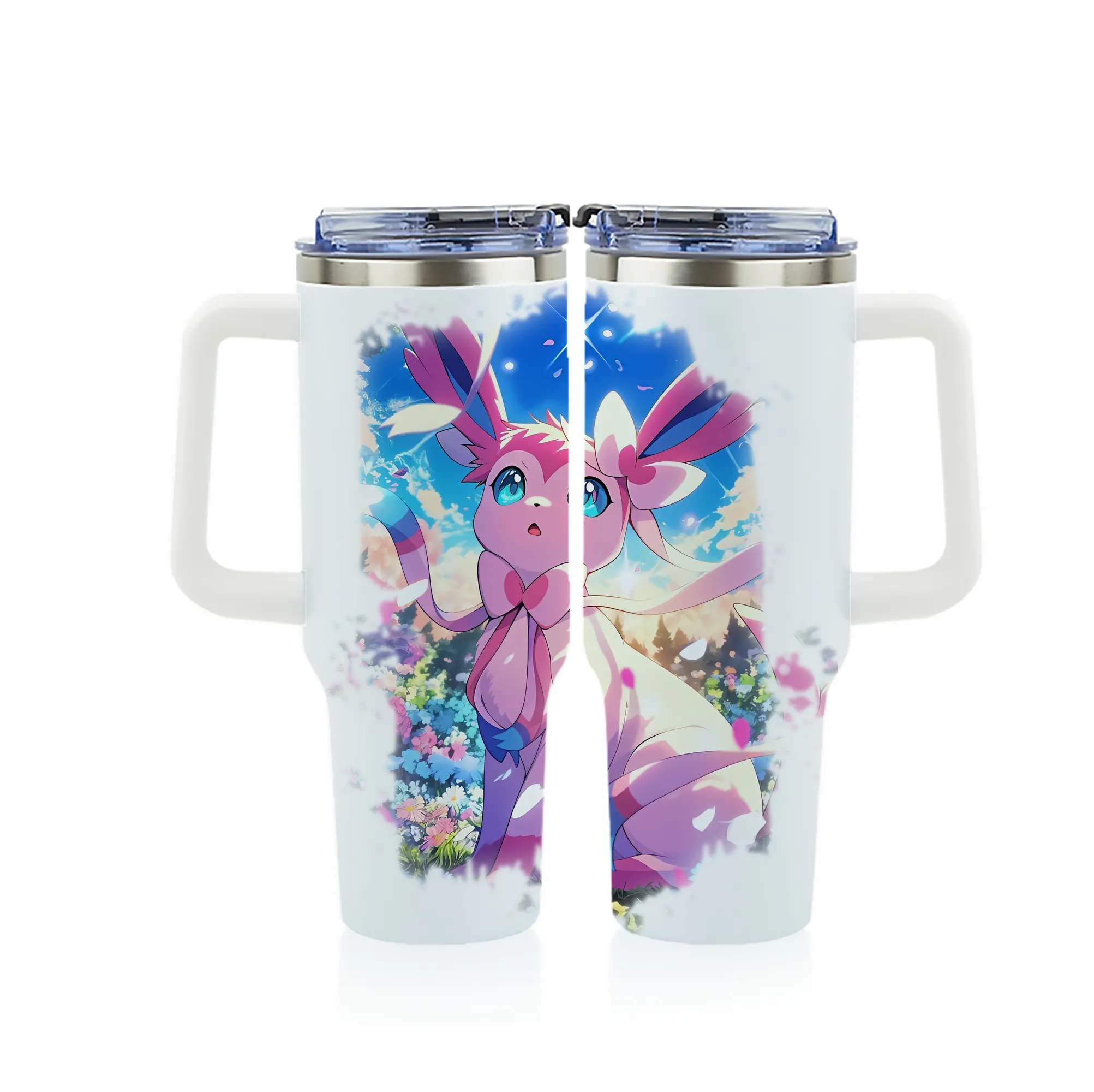 ポケモン グッズ,ニンフィア - 1200mL フルプリント車用タンブラー ・ 304ステンレス 内側 ・ 201ステンレス 外側 ・ 保温 保冷 ・ 通勤 ドライブ アウトドア用