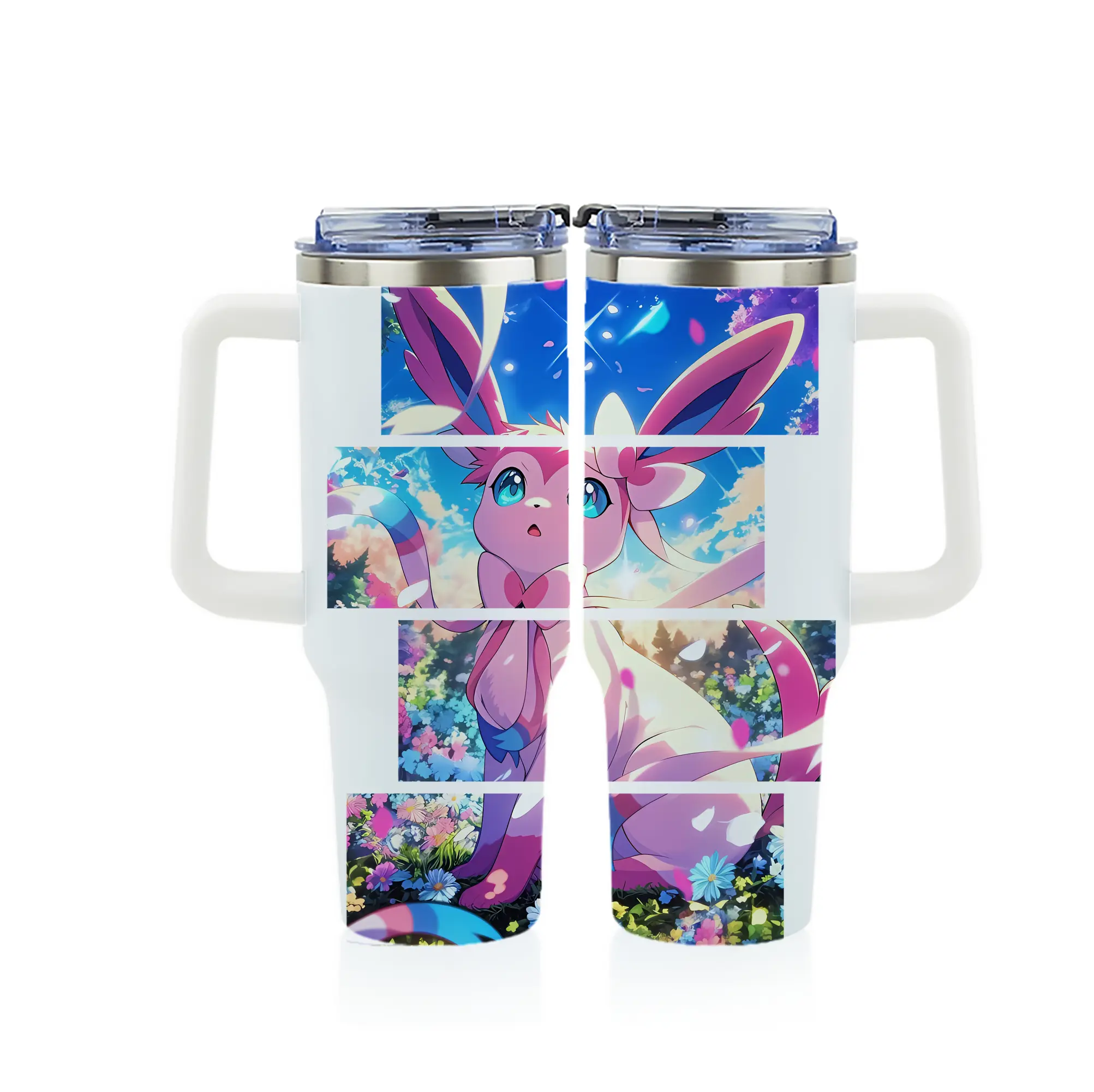 ポケモン グッズ,ニンフィア - 1200mL フルプリント車用タンブラー ・ 304ステンレス 内側 ・ 201ステンレス 外側 ・ 保温 保冷 ・ 通勤 ドライブ アウトドア用