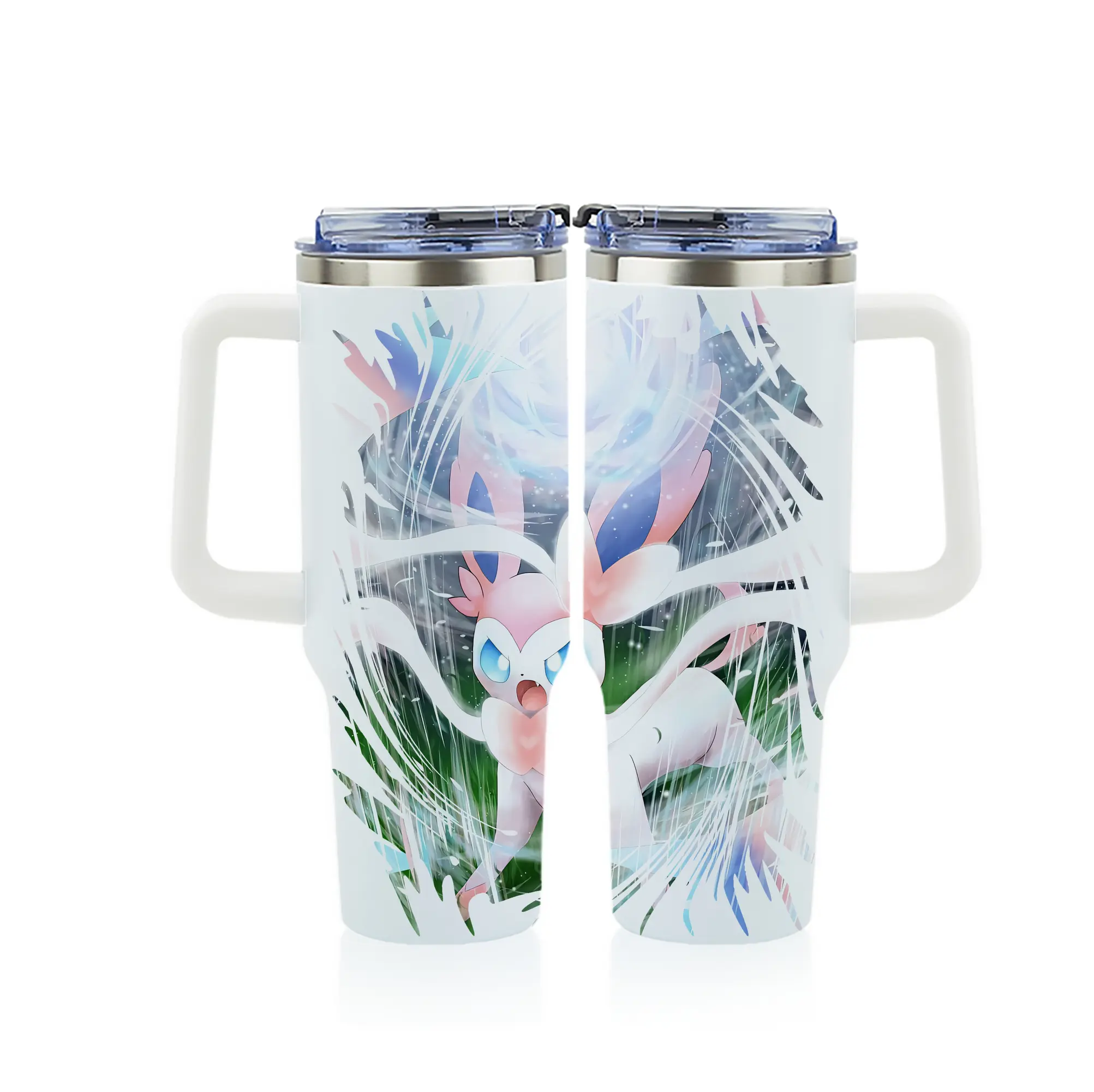 ポケモン グッズ,ニンフィア - 1200mL フルプリント車用タンブラー ・ 304ステンレス 内側 ・ 201ステンレス 外側 ・ 保温 保冷 ・ 通勤 ドライブ アウトドア用