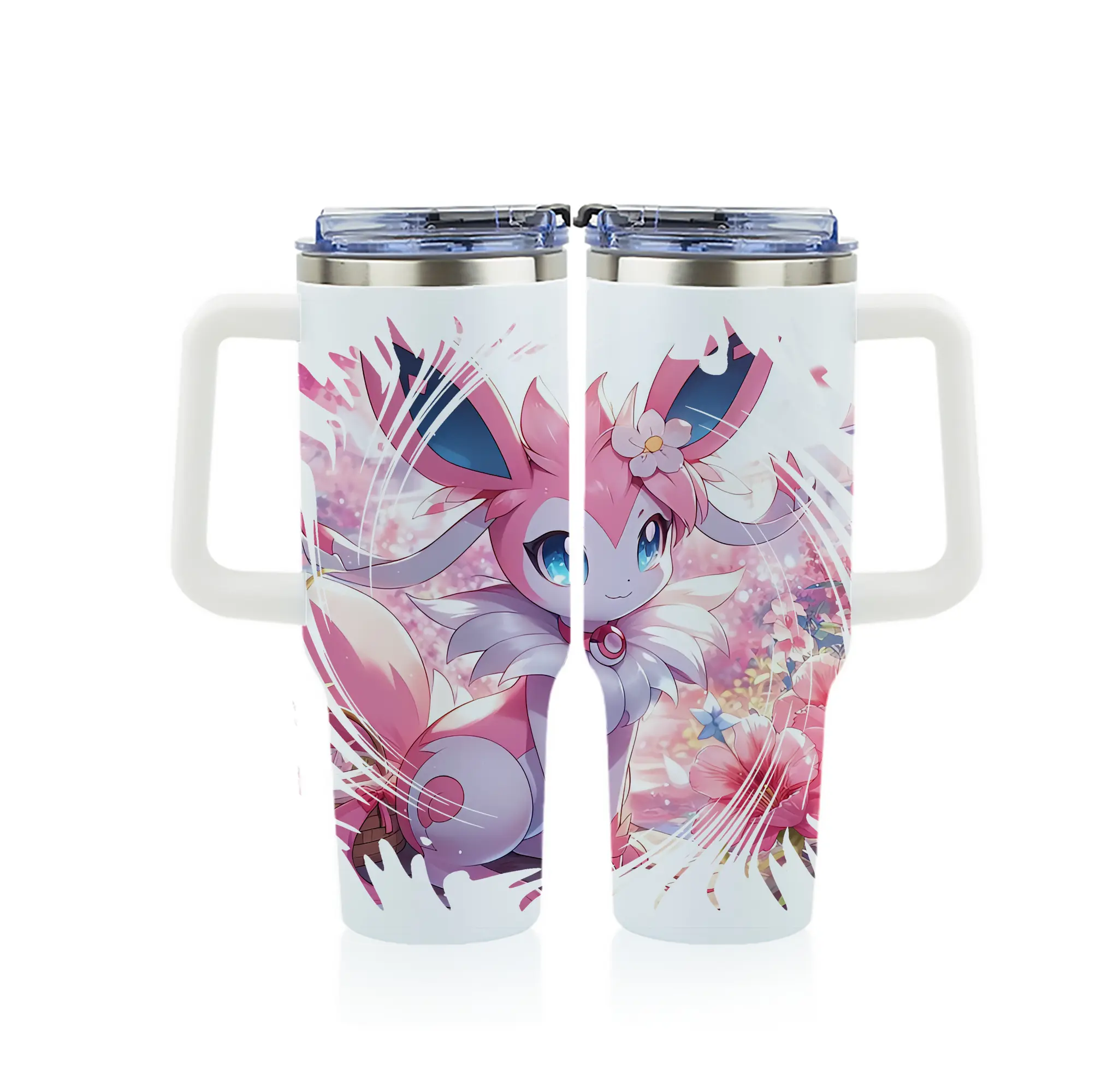 ポケモン グッズ,ニンフィア - 1200mL フルプリント車用タンブラー ・ 304ステンレス 内側 ・ 201ステンレス 外側 ・ 保温 保冷 ・ 通勤 ドライブ アウトドア用