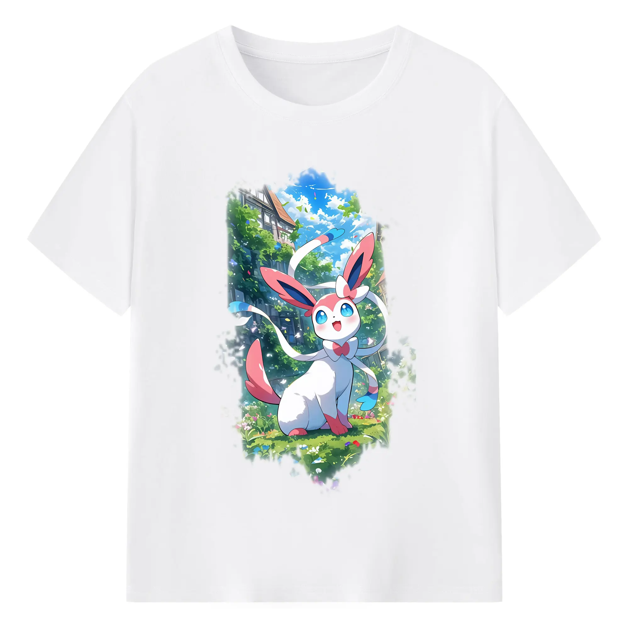 ポケモン グッズ,ニンフィア - 綿100％ 半袖Tシャツ ・ フロントプリント ・ 快適 通気性 ・ 日常使い 散歩 スポーツ用