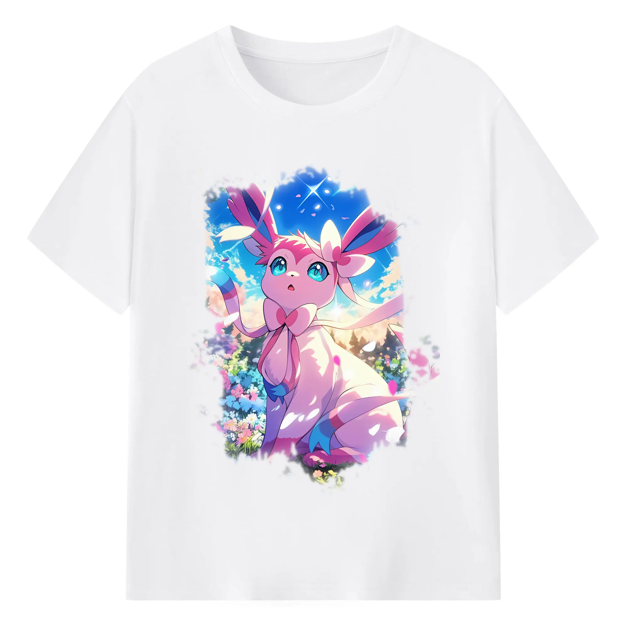 ポケモン グッズ,ニンフィア - 綿100％ 半袖Tシャツ ・ フロントプリント ・ 快適 通気性 ・ 日常使い 散歩 スポーツ用