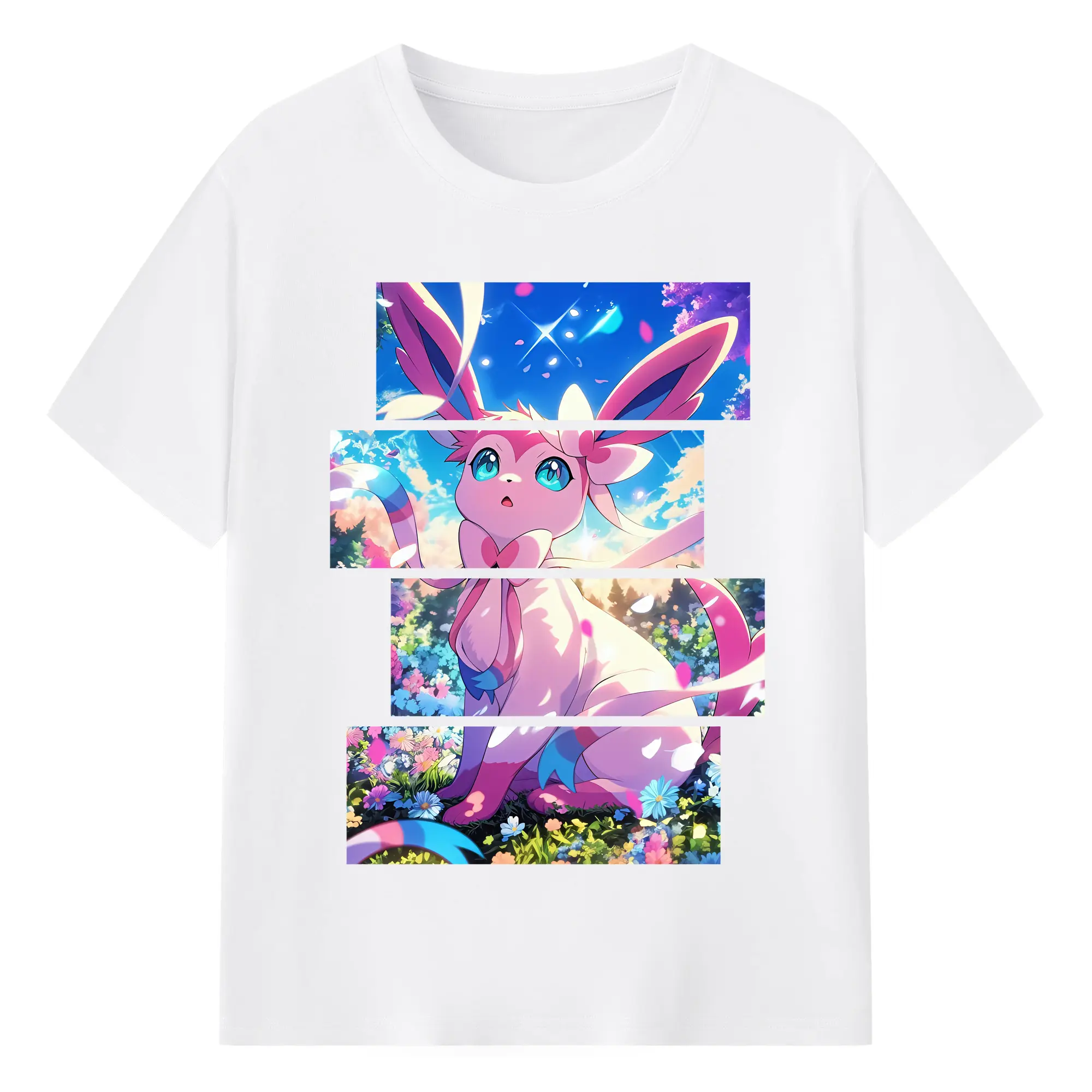 ポケモン グッズ,ニンフィア - 綿100％ 半袖Tシャツ ・ フロントプリント ・ 快適 通気性 ・ 日常使い 散歩 スポーツ用
