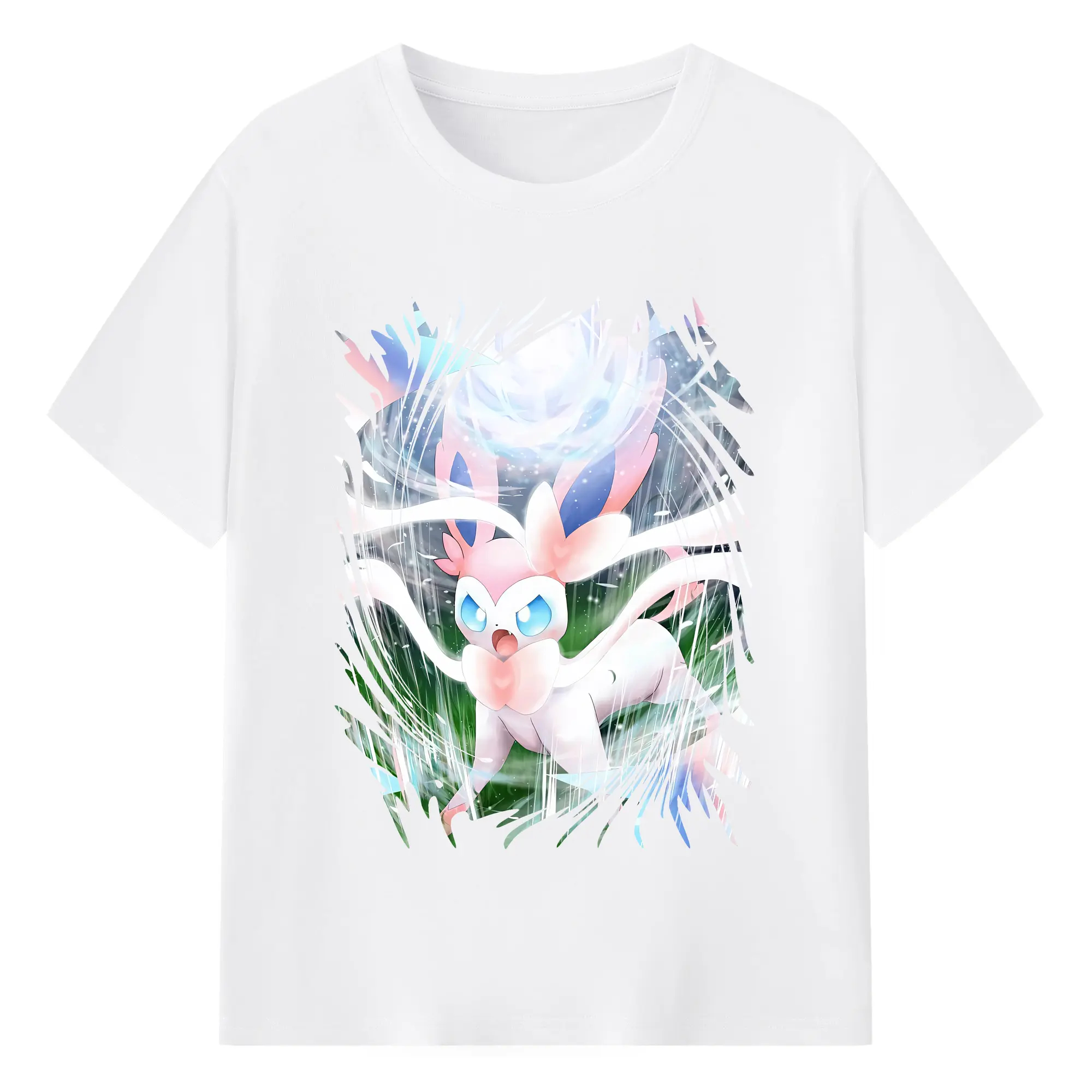 ポケモン グッズ,ニンフィア - 綿100％ 半袖Tシャツ ・ フロントプリント ・ 快適 通気性 ・ 日常使い 散歩 スポーツ用