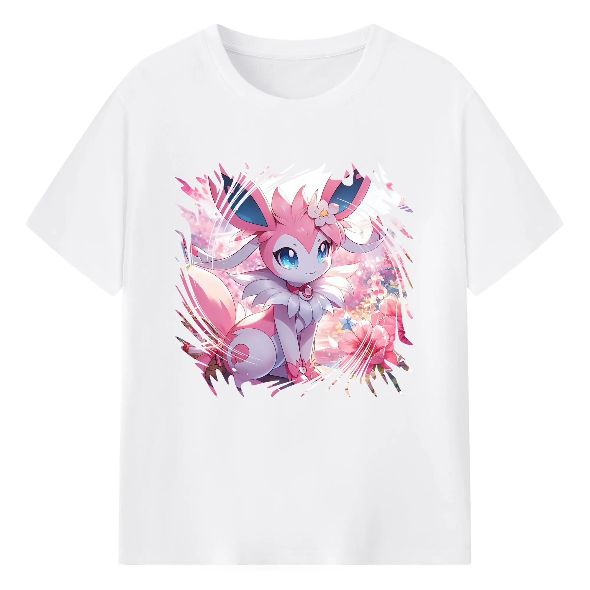 ポケモン グッズ,ニンフィア - 綿100％ 半袖Tシャツ ・ フロントプリント ・ 快適 通気性 ・ 日常使い 散歩 スポーツ用