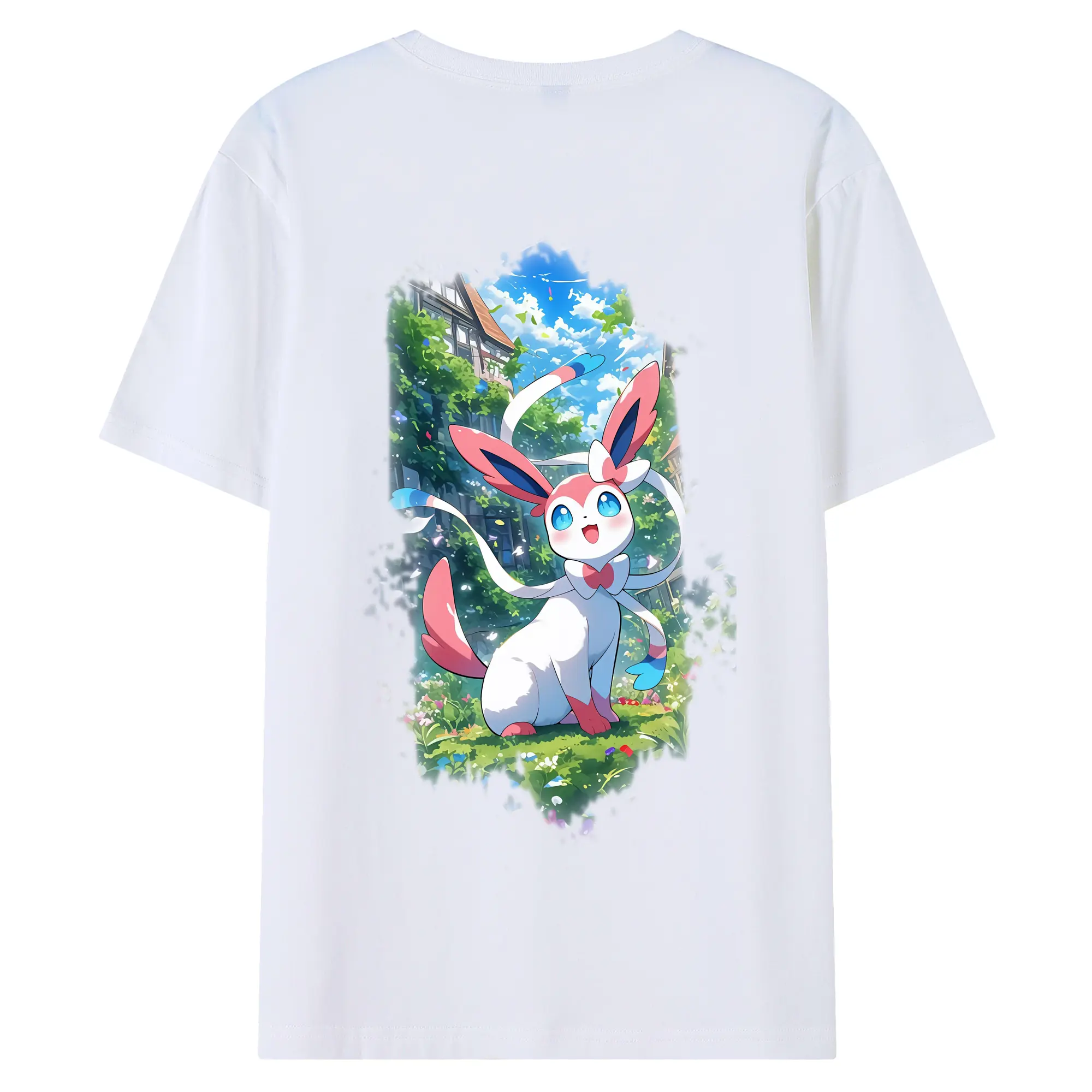ポケモン グッズ,ニンフィア - 綿100％ 半袖Tシャツ ・ バックプリント ・ 快適 通気性 ・ 日常使い 散歩 スポーツ用