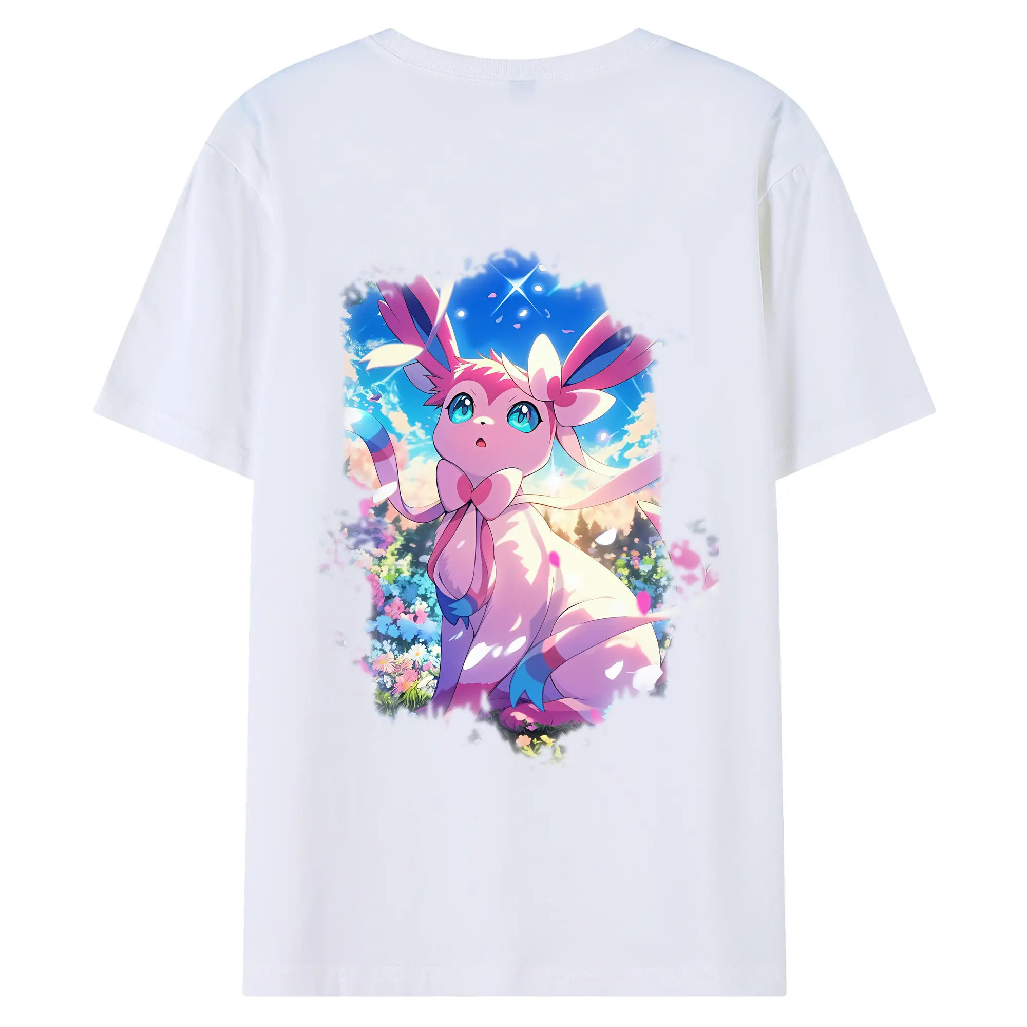 ポケモン グッズ,ニンフィア - 綿100％ 半袖Tシャツ ・ バックプリント ・ 快適 通気性 ・ 日常使い 散歩 スポーツ用