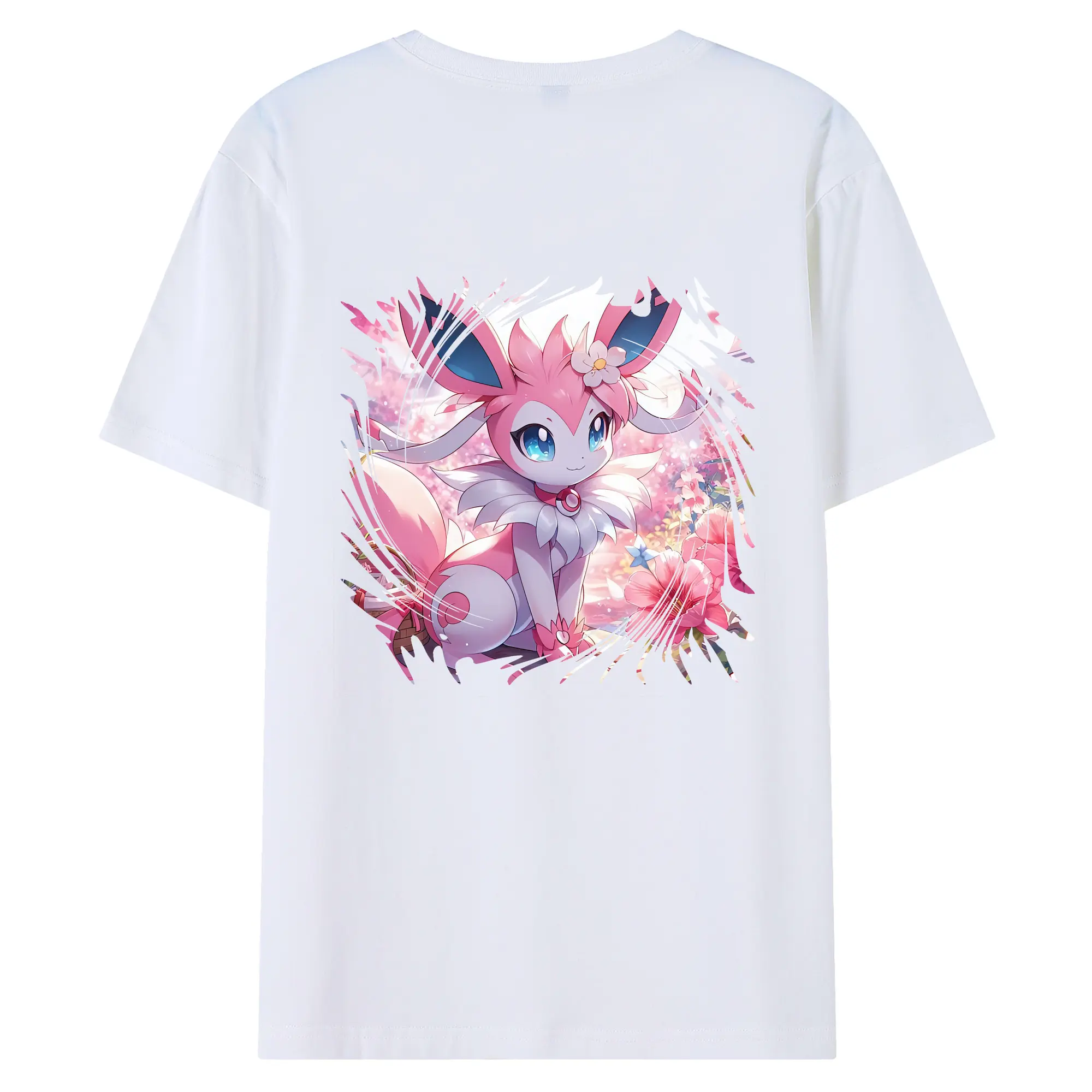 ポケモン グッズ,ニンフィア - 綿100％ 半袖Tシャツ ・ バックプリント ・ 快適 通気性 ・ 日常使い 散歩 スポーツ用