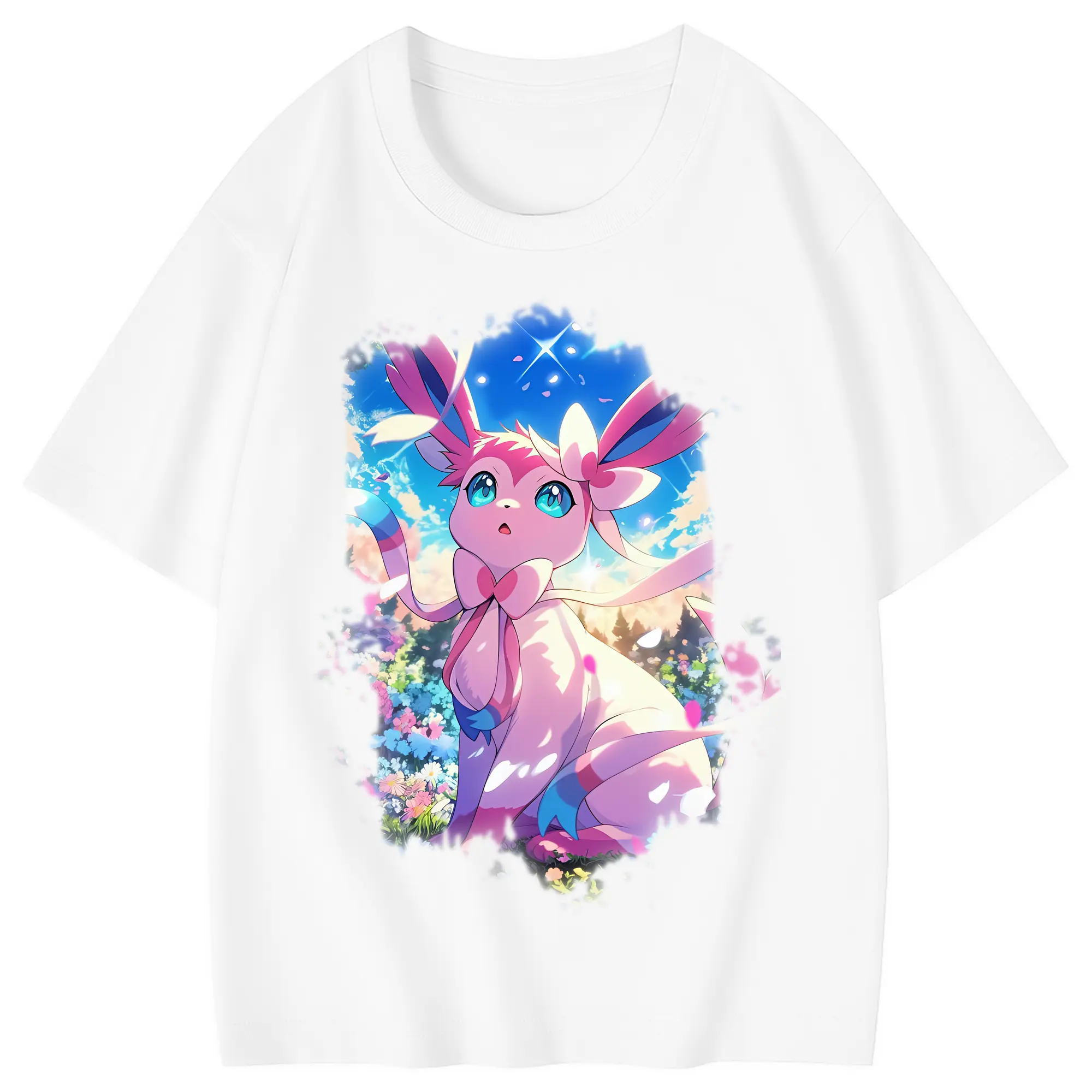ポケモン グッズ,ニンフィア - 綿100％ キッズTシャツ ・ フロントプリント ・ 快適 通気性 ・ スポーツ カジュアル 散歩用