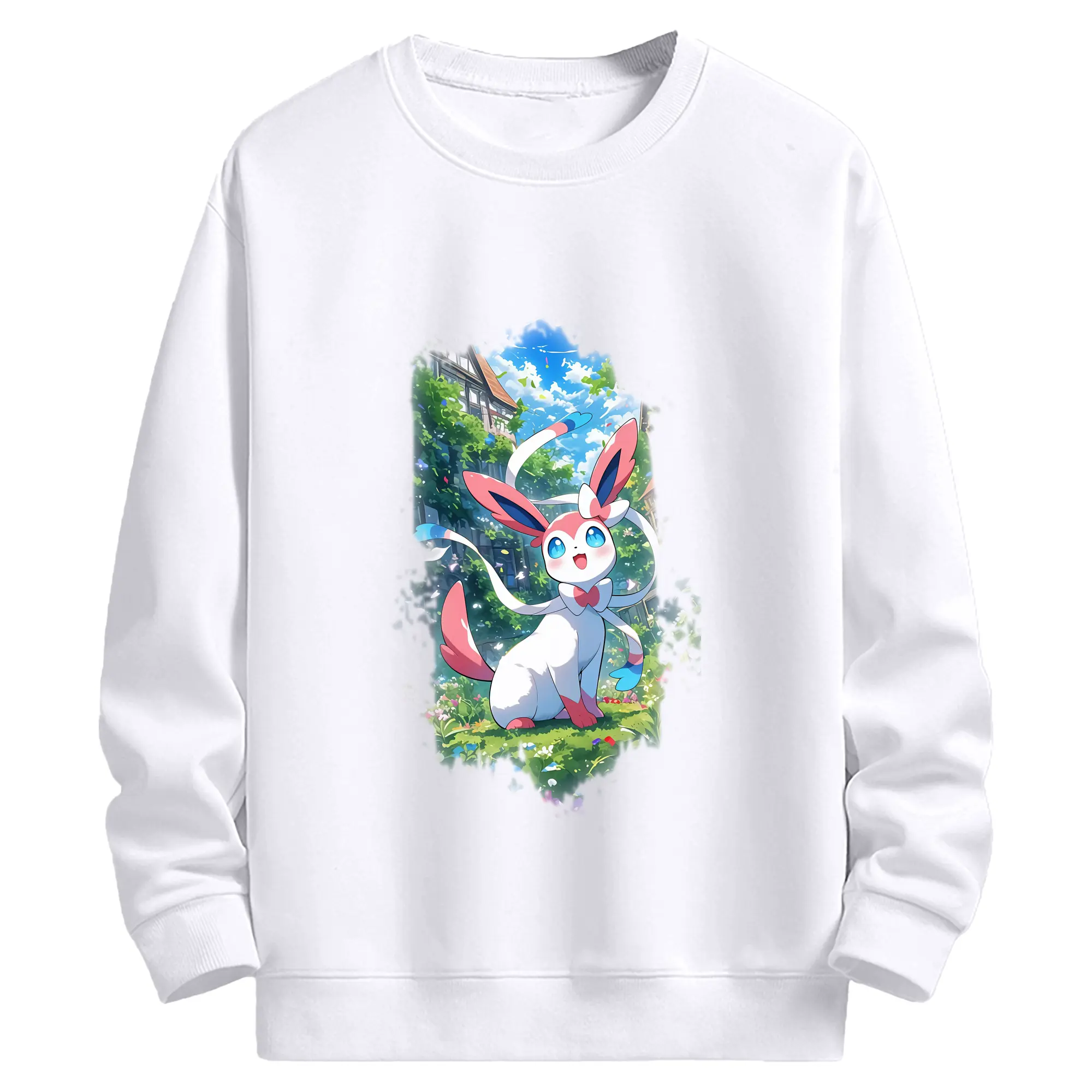 ポケモン グッズ,ニンフィア - 高品質 クルーネック スウェット ・ コットン59％ ポリエステル41％ ・ ユニセックス 長袖 トレーナー ・ カジュアル デイリー スポーツ 散歩用