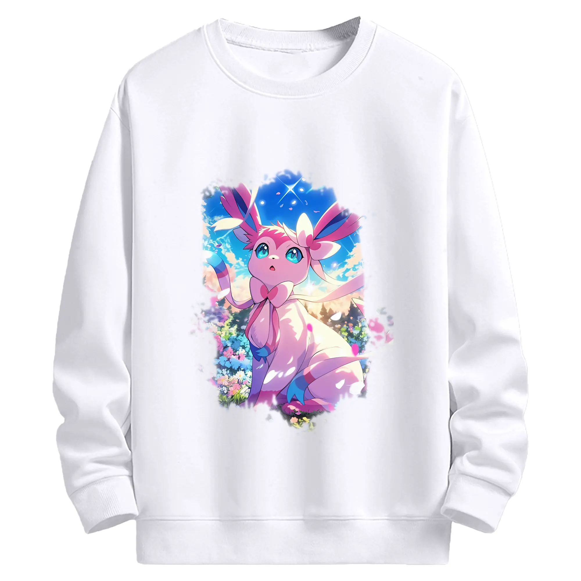 ポケモン グッズ,ニンフィア - 高品質 クルーネック スウェット ・ コットン59％ ポリエステル41％ ・ ユニセックス 長袖 トレーナー ・ カジュアル デイリー スポーツ 散歩用