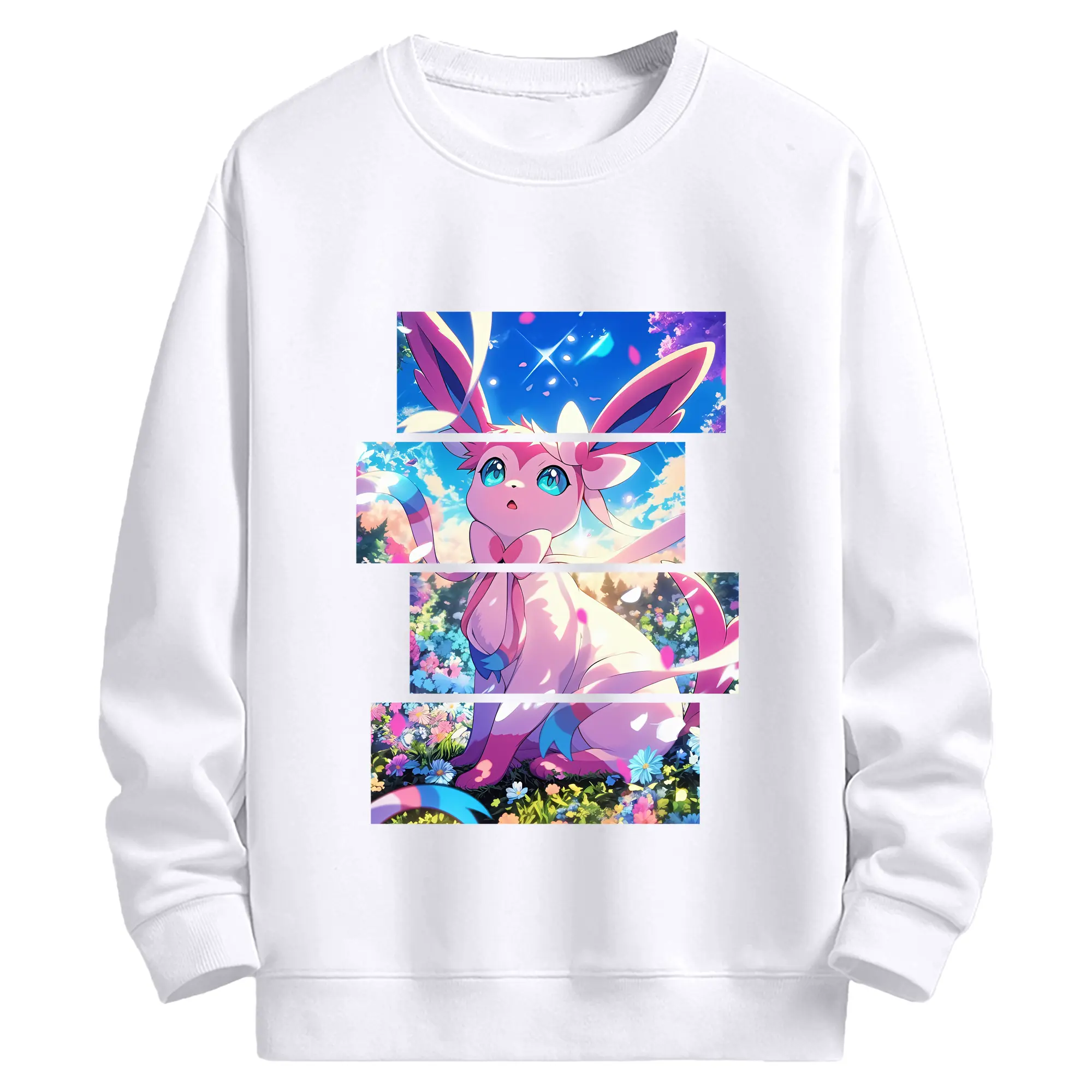 ポケモン グッズ,ニンフィア - 高品質 クルーネック スウェット ・ コットン59％ ポリエステル41％ ・ ユニセックス 長袖 トレーナー ・ カジュアル デイリー スポーツ 散歩用