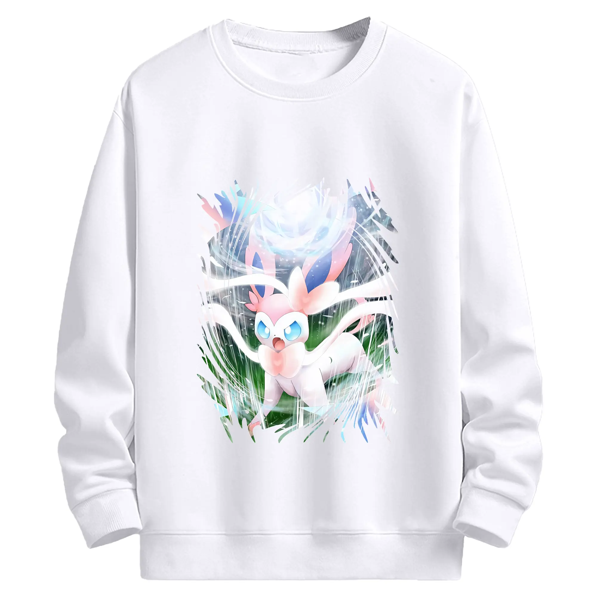 ポケモン グッズ,ニンフィア - 高品質 クルーネック スウェット ・ コットン59％ ポリエステル41％ ・ ユニセックス 長袖 トレーナー ・ カジュアル デイリー スポーツ 散歩用