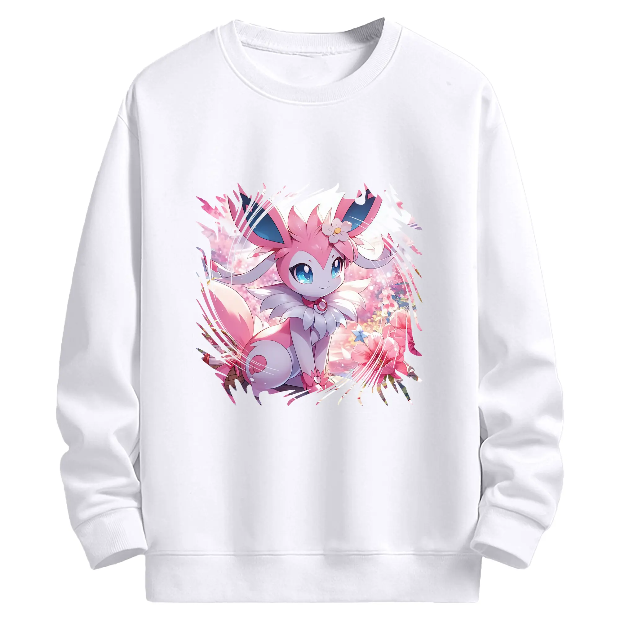ポケモン グッズ,ニンフィア - 高品質 クルーネック スウェット ・ コットン59％ ポリエステル41％ ・ ユニセックス 長袖 トレーナー ・ カジュアル デイリー スポーツ 散歩用