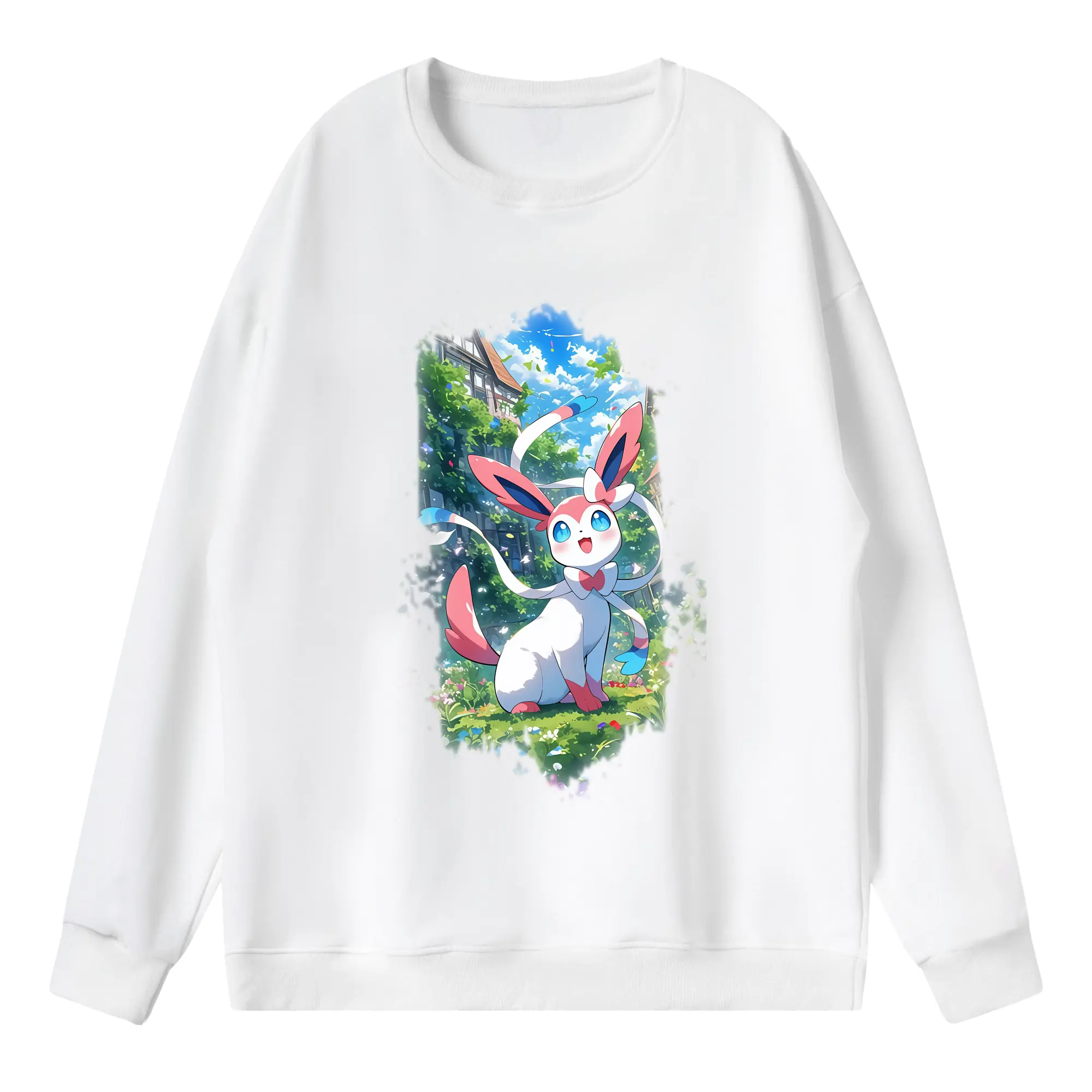 ポケモン グッズ,ニンフィア - 薄手 クルーネック スウェット 裏毛260g · ポリエステル 春秋向け カジュアル 男女兼用 · トレーナー デイリー スポーツ 散歩に最適