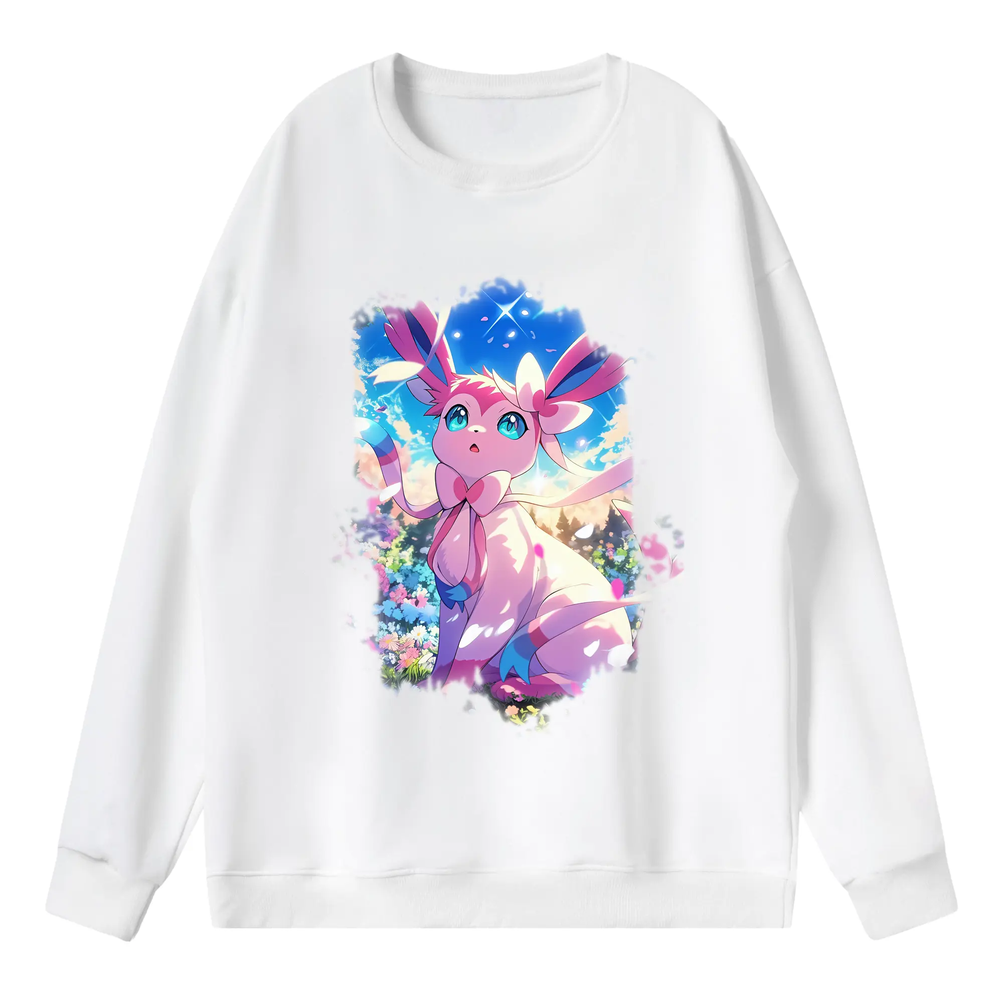 ポケモン グッズ,ニンフィア - 薄手 クルーネック スウェット 裏毛260g · ポリエステル 春秋向け カジュアル 男女兼用 · トレーナー デイリー スポーツ 散歩に最適