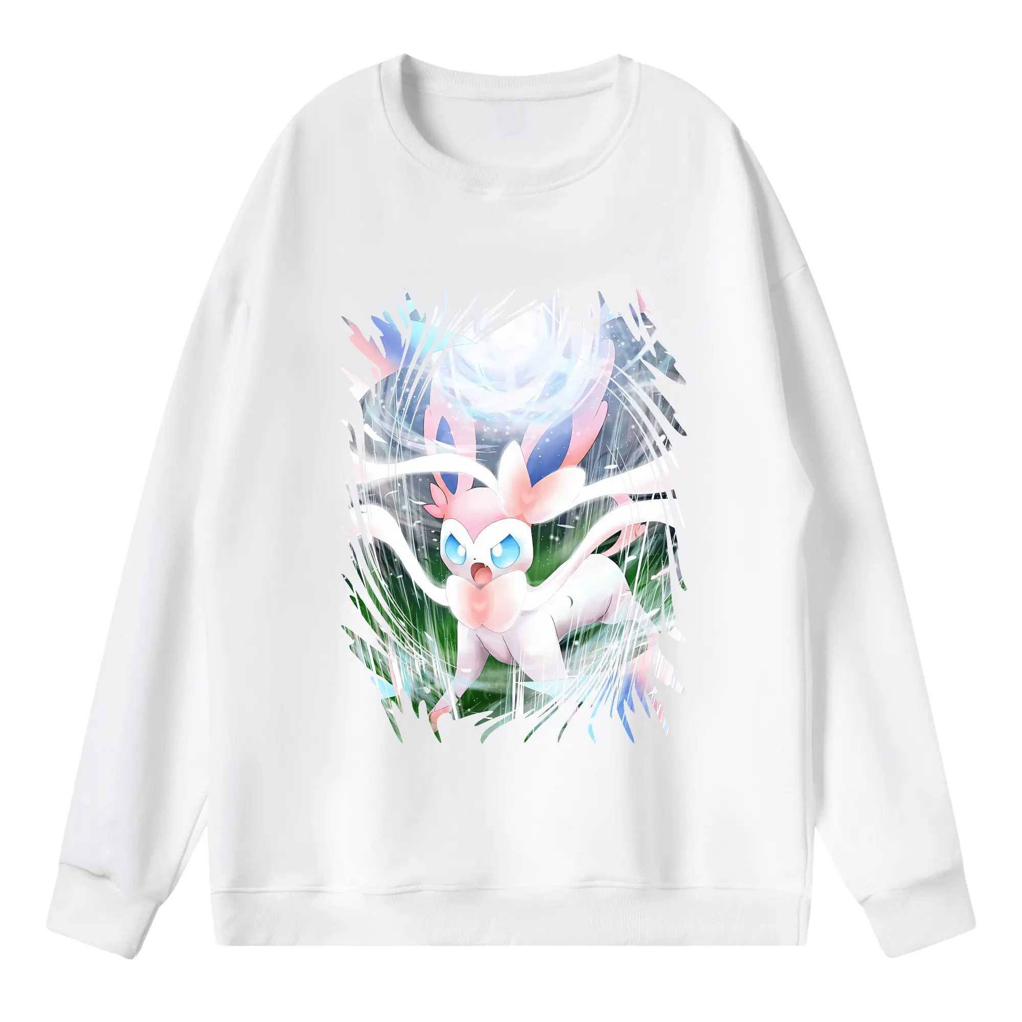 ポケモン グッズ,ニンフィア - 薄手 クルーネック スウェット 裏毛260g · ポリエステル 春秋向け カジュアル 男女兼用 · トレーナー デイリー スポーツ 散歩に最適