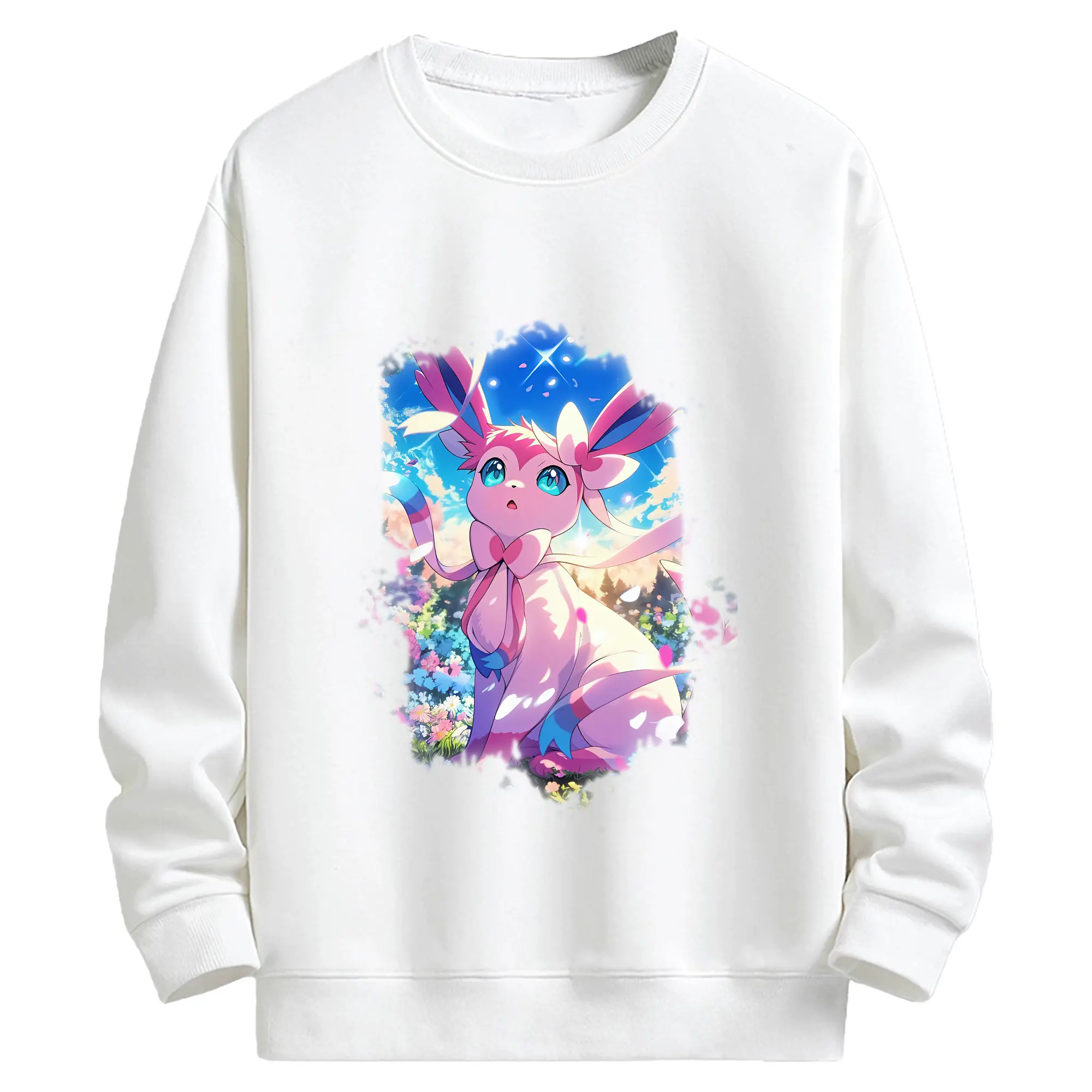 ポケモン グッズ,ニンフィア - キッズ クルーネックスウェットシャツ ・ フロントプリント ・ 綿80％ ポリエステル20％ ・ 快適 通学 スポーツ 日常使い お散歩用