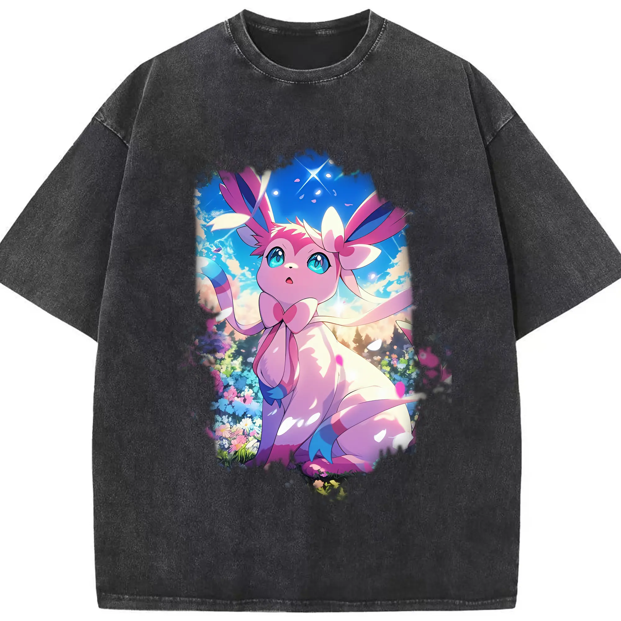 ポケモン グッズ,ニンフィア - 綿100％ ヴィンテージ風 半袖Tシャツ ・ フロントプリント ・ 柔らか肌触り ・ 通気性 快適 ・ スポーツ カジュアル 外出用